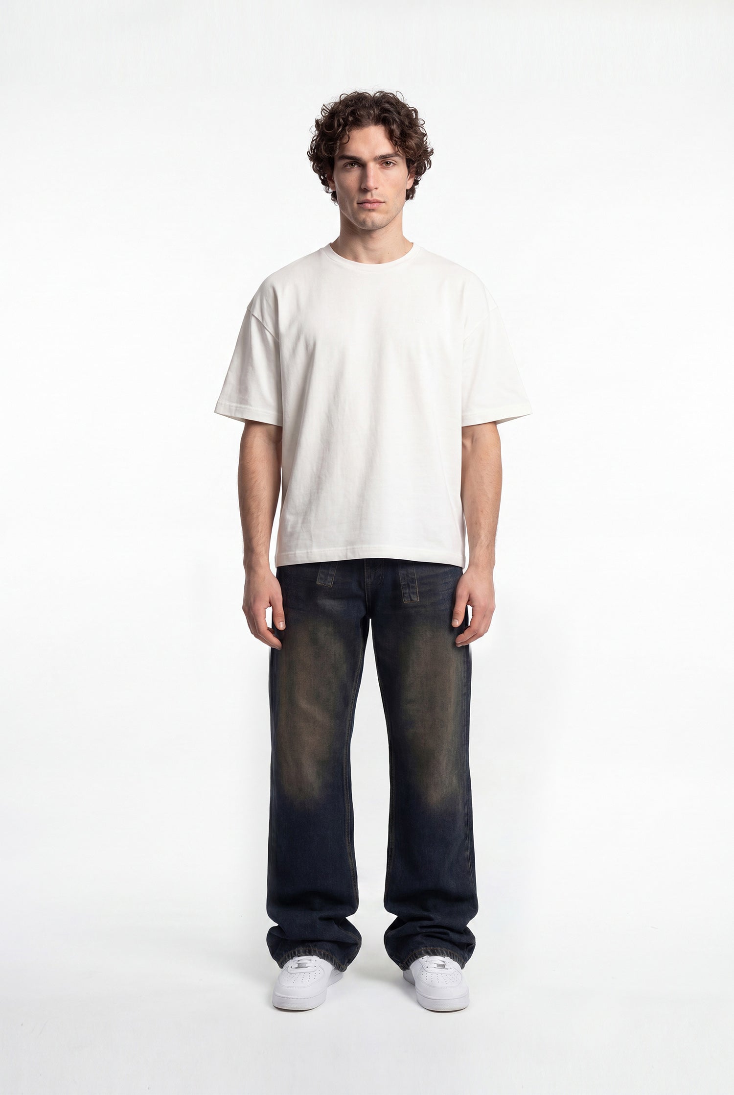 Erkek Oversize Baggy Yıkamalı Jean Pantolon Kahverengi-Mavi-5