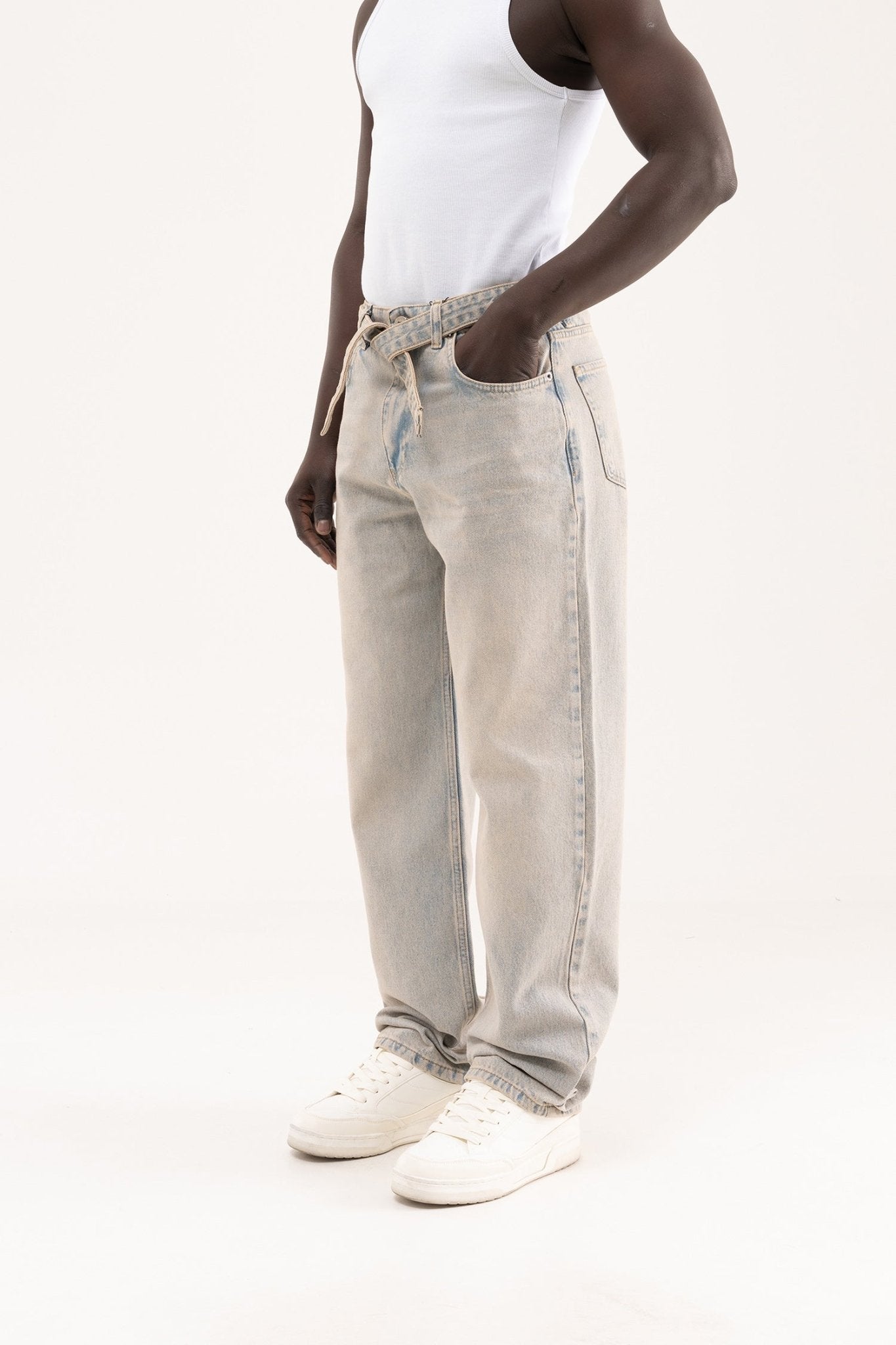 Erkek Oversize Baggy Yıkamalı Jean Pantolon Mavi