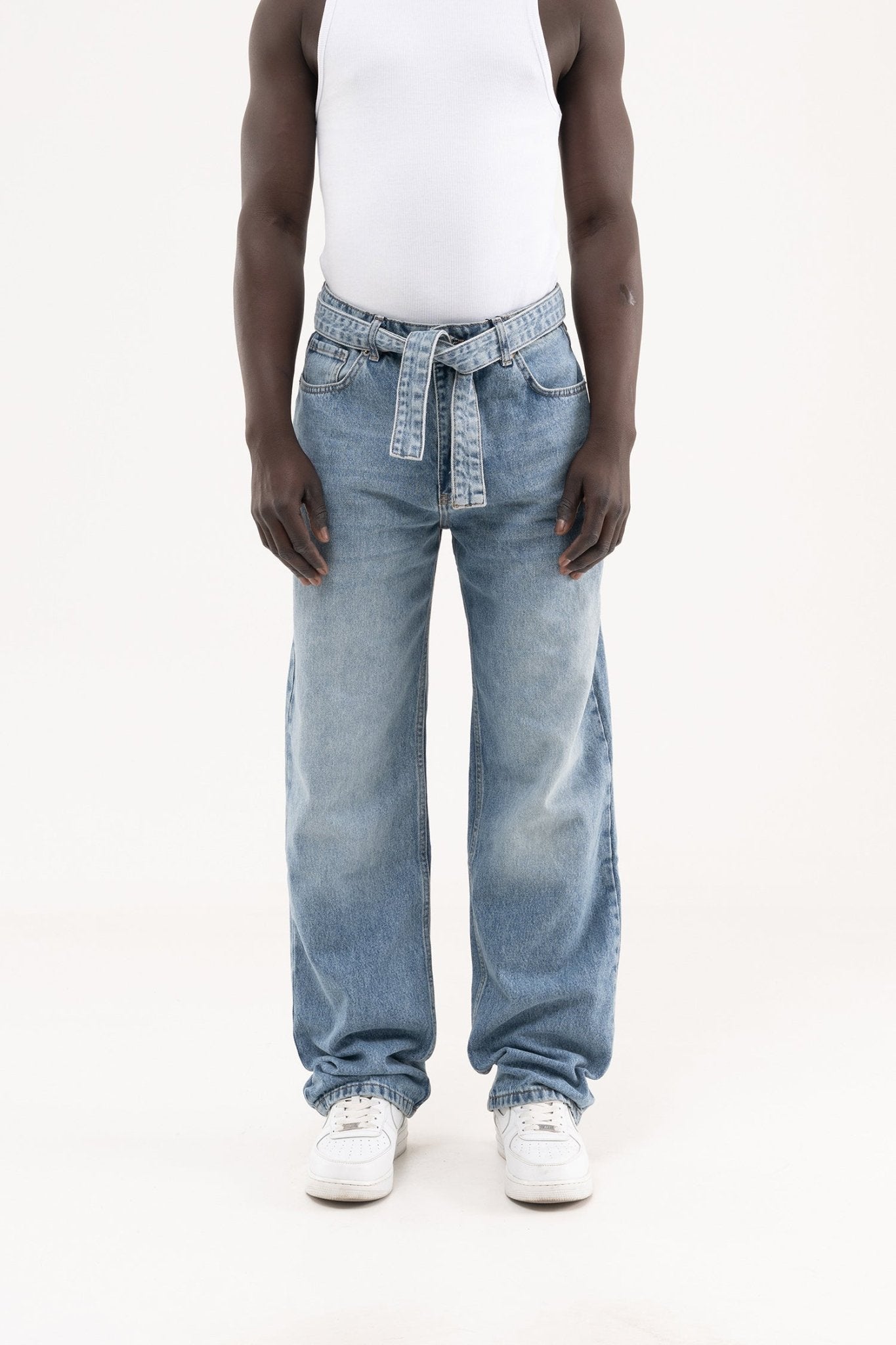 Erkek Oversize Baggy Yıkamalı Jean Pantolon Mavi