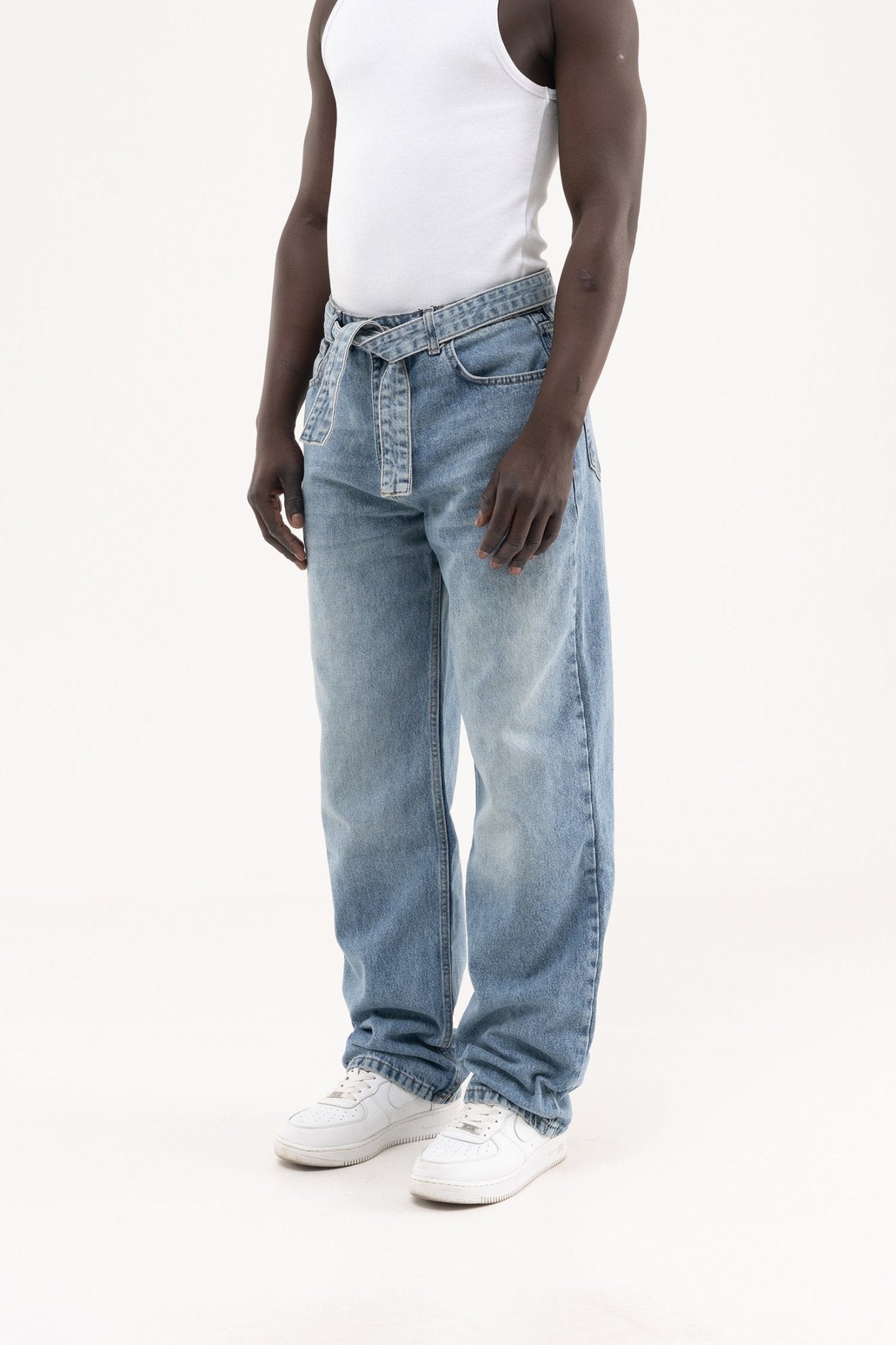 Erkek Oversize Baggy Yıkamalı Jean Pantolon Mavi