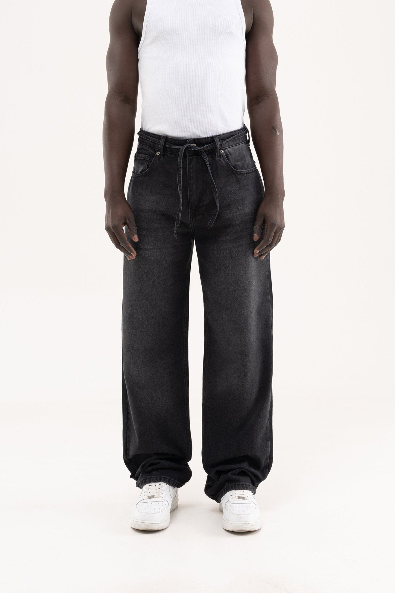 Erkek Oversize Baggy Yıkamalı Jean Pantolon Siyah