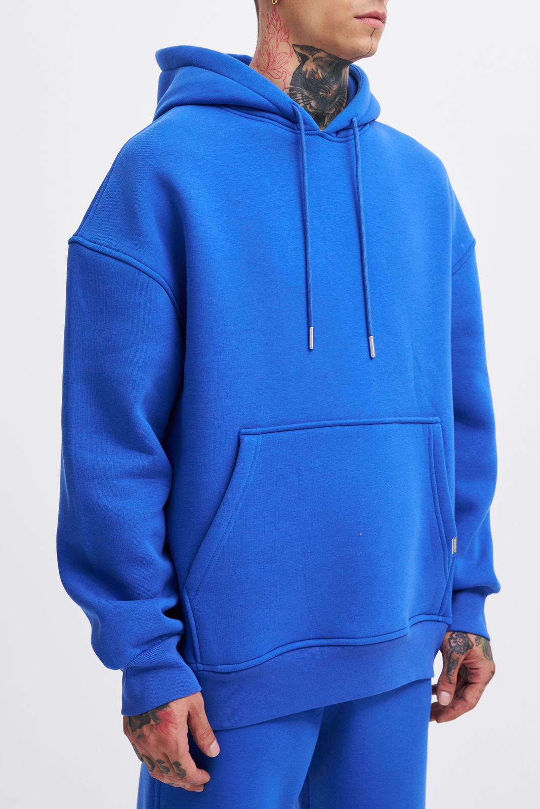 Erkek Oversize Basic Kapüşonlu Sweatshirt Açık Mavi