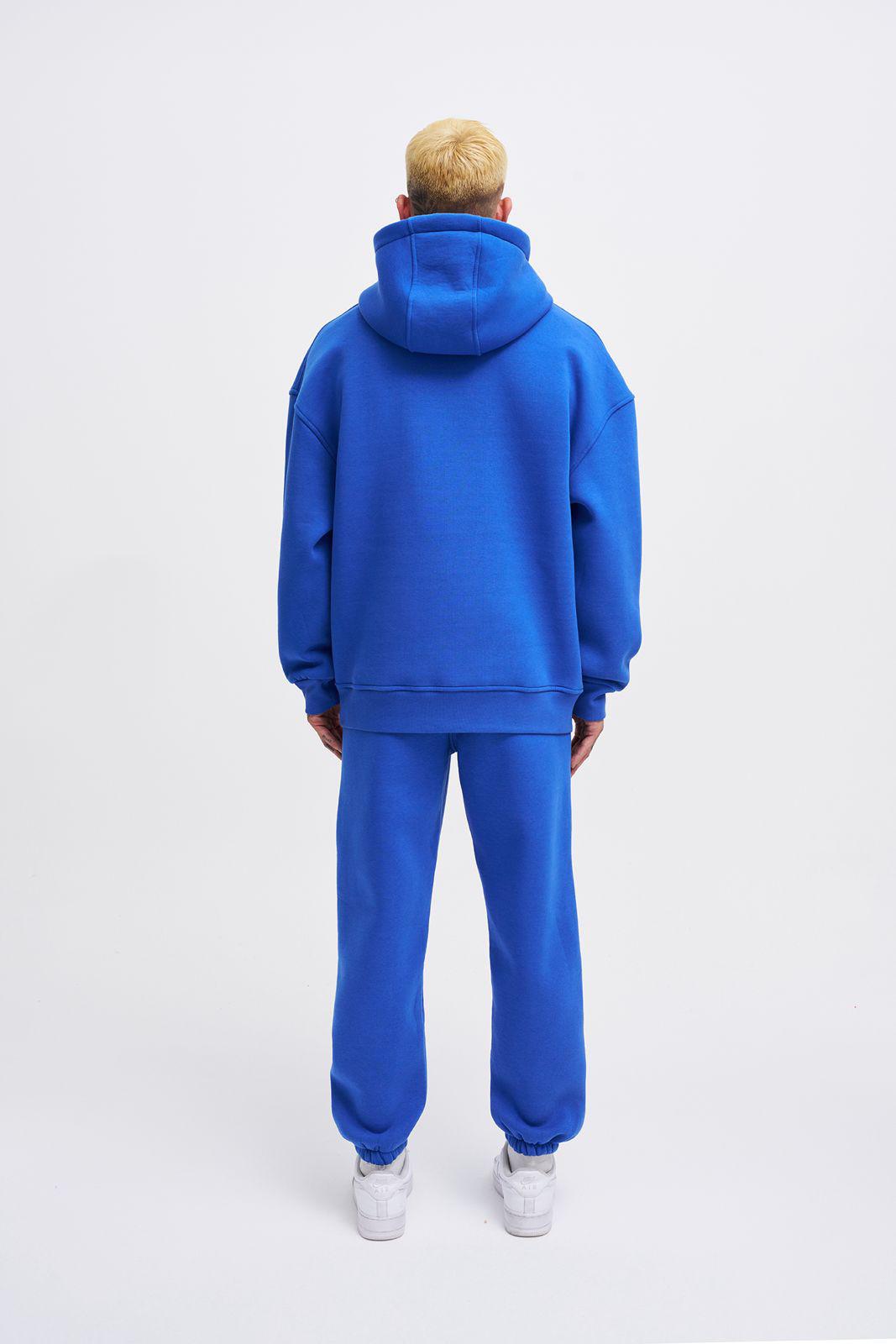 Erkek Oversize Basic Kapüşonlu Sweatshirt Açık Mavi