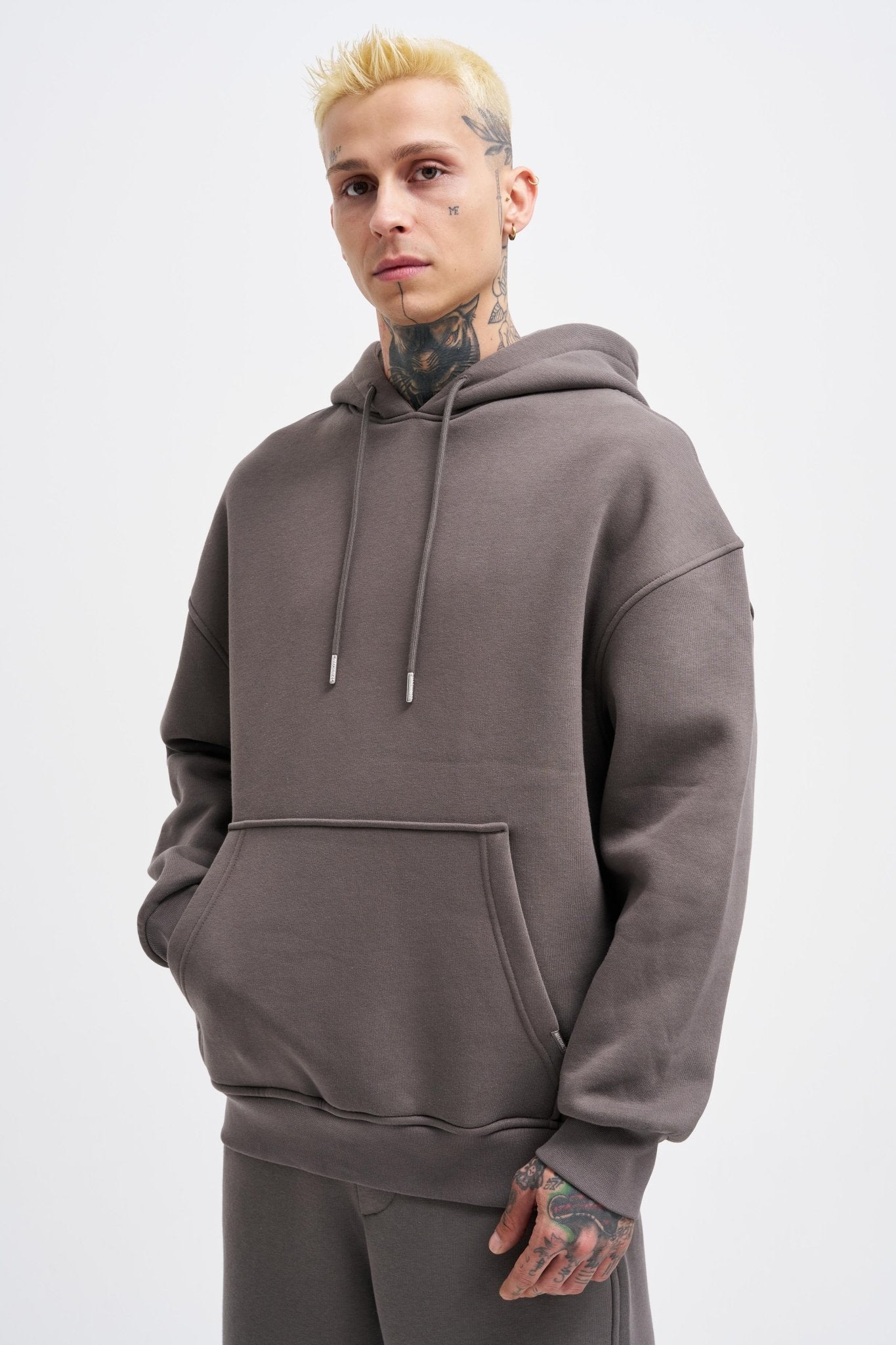 Erkek Oversize Basic Kapüşonlu Sweatshirt Antrasit