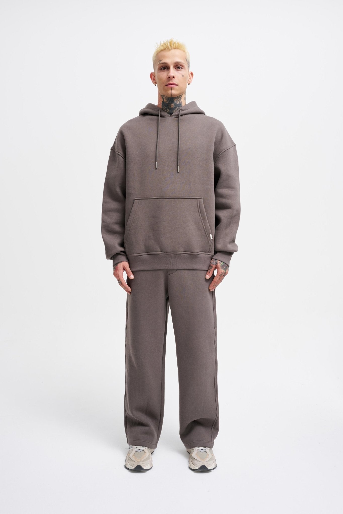 Erkek Oversize Basic Kapüşonlu Sweatshirt Antrasit