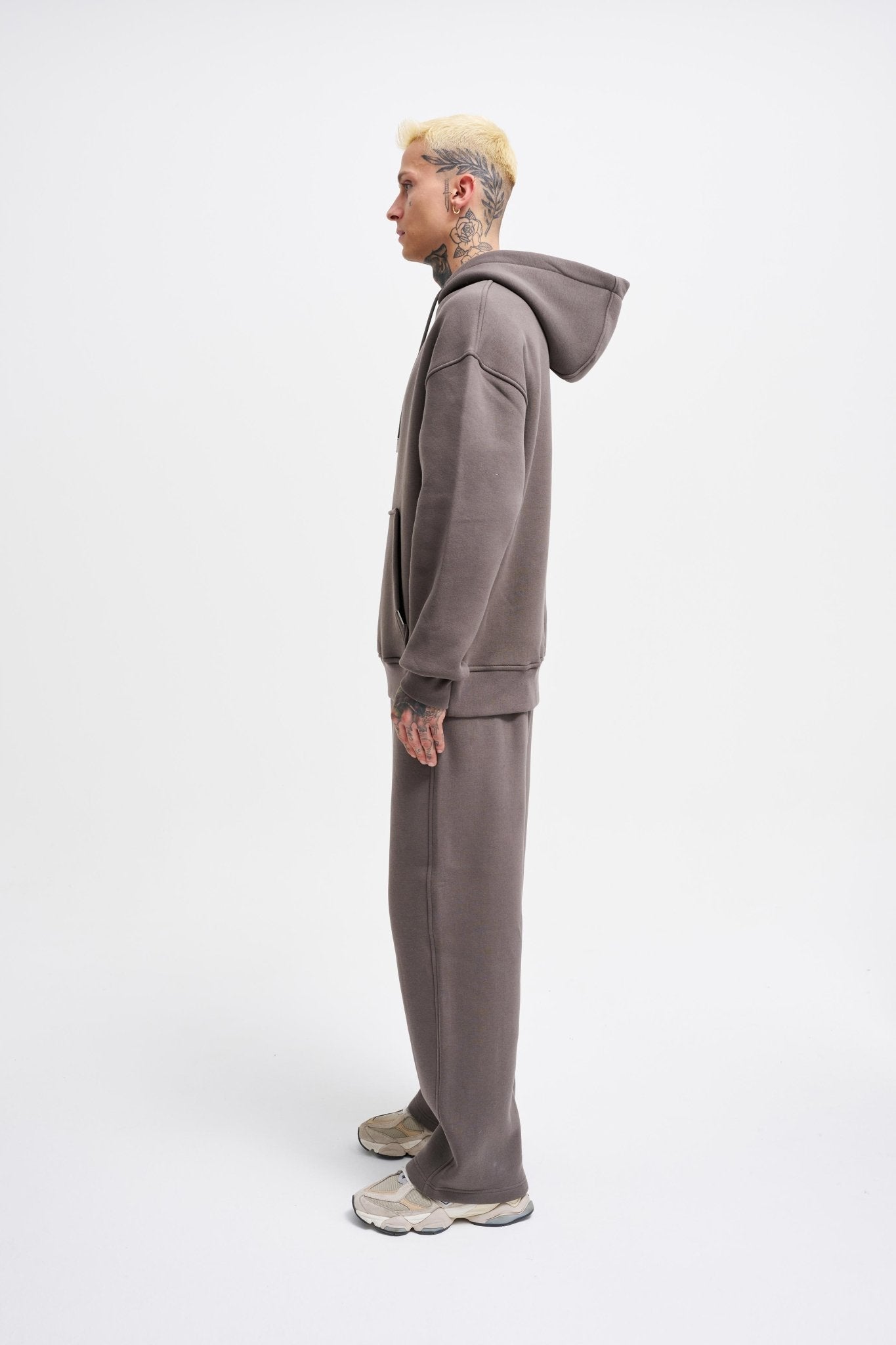 Erkek Oversize Basic Kapüşonlu Sweatshirt Antrasit