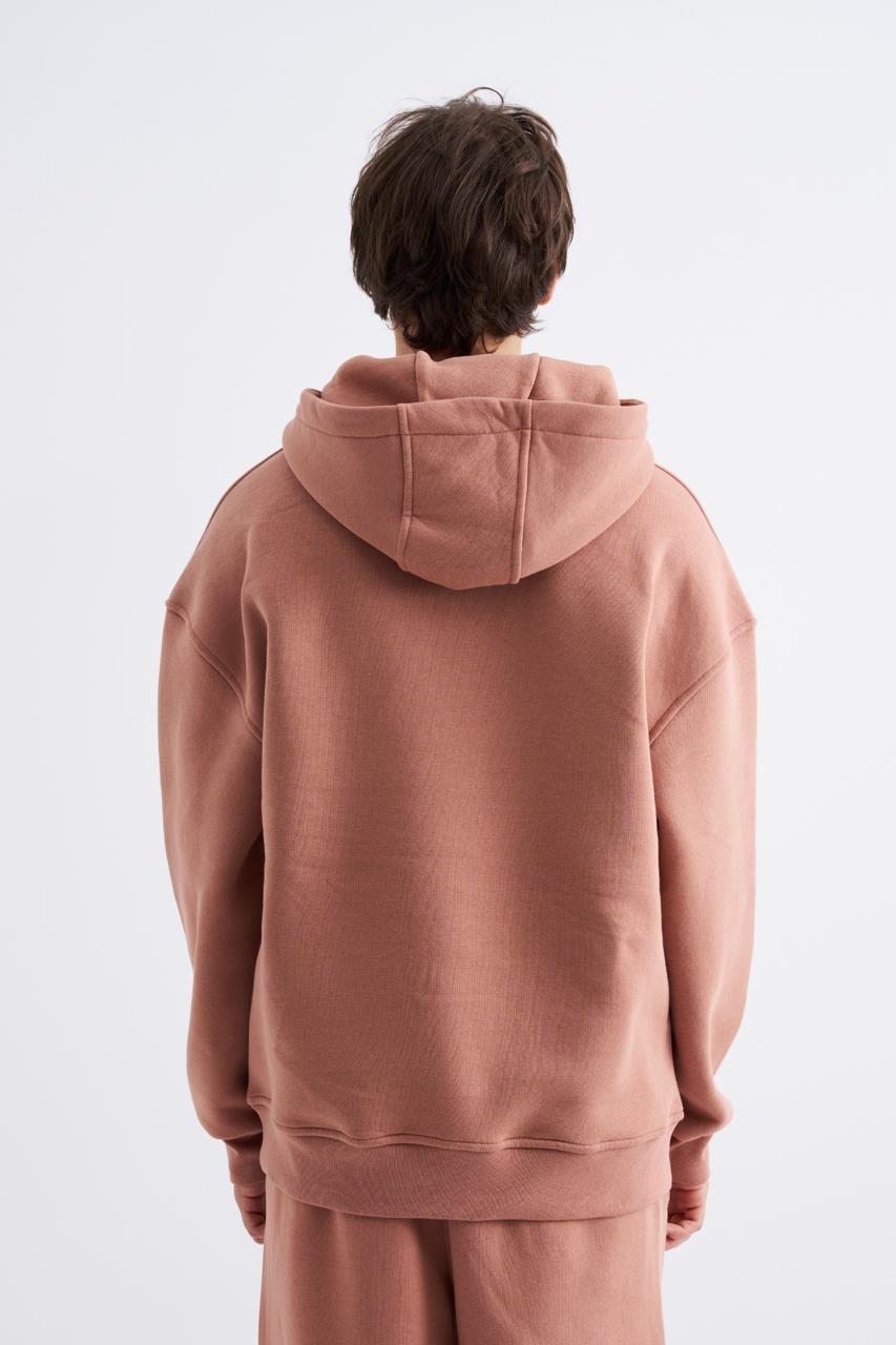 Erkek Oversize Basic Kapüşonlu Sweatshirt Bakır