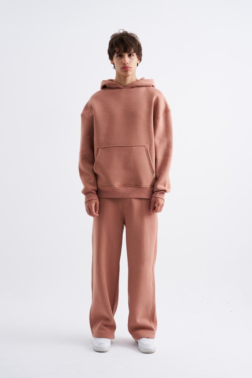 Erkek Oversize Basic Kapüşonlu Sweatshirt Bakır