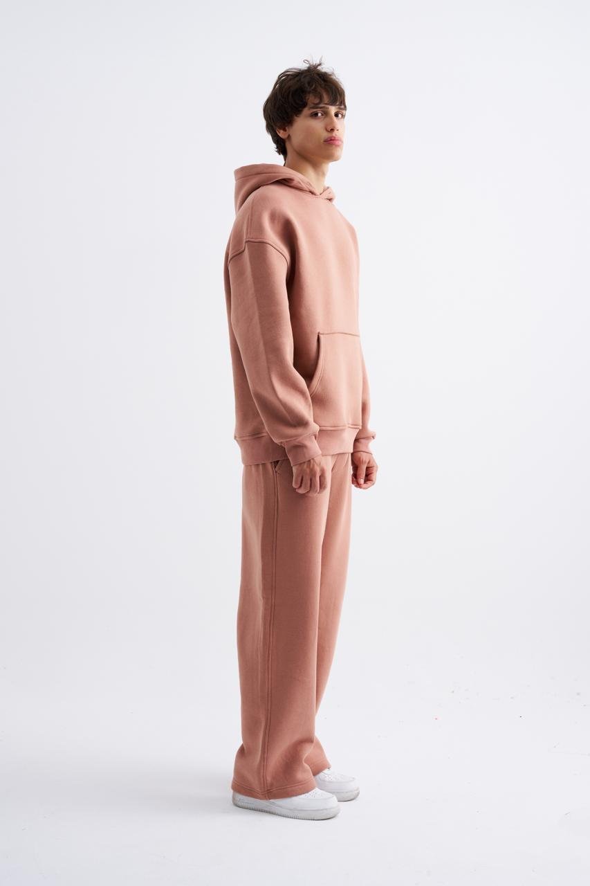Erkek Oversize Basic Kapüşonlu Sweatshirt Bakır