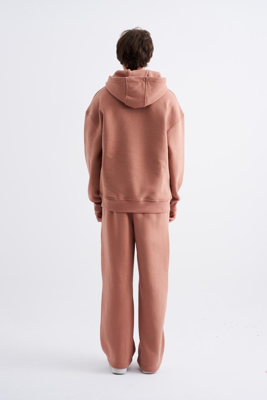 Erkek Oversize Basic Kapüşonlu Sweatshirt Bakır