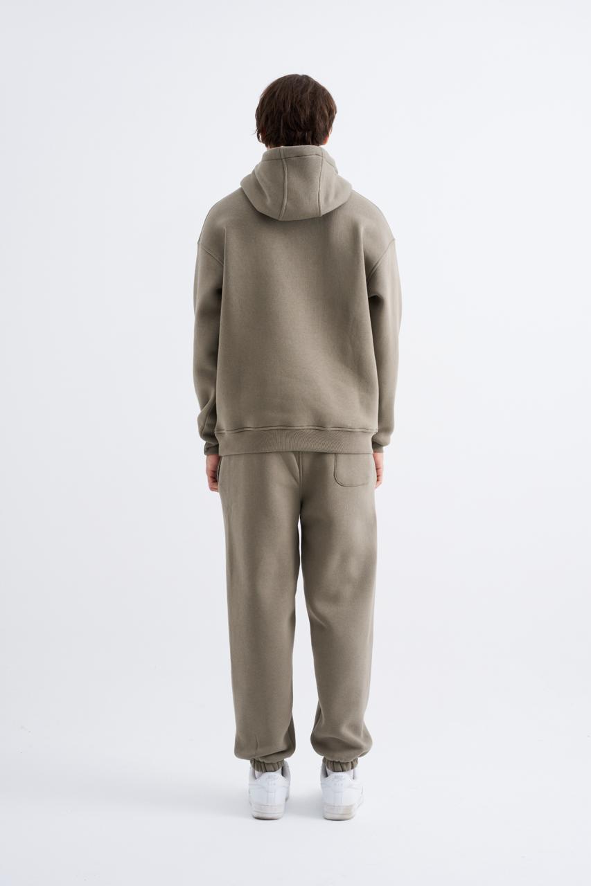 Erkek Oversize Basic Kapüşonlu Sweatshirt Haki