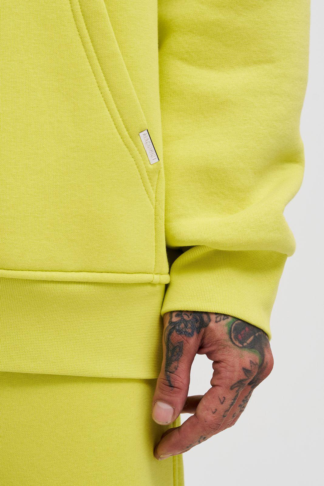 Erkek Oversize Basic Kapüşonlu Sweatshirt Neon Sarı