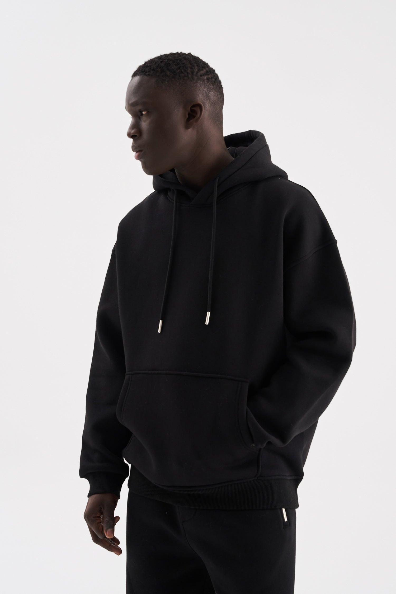 Erkek Oversize Basic Kapüşonlu Sweatshirt Siyah
