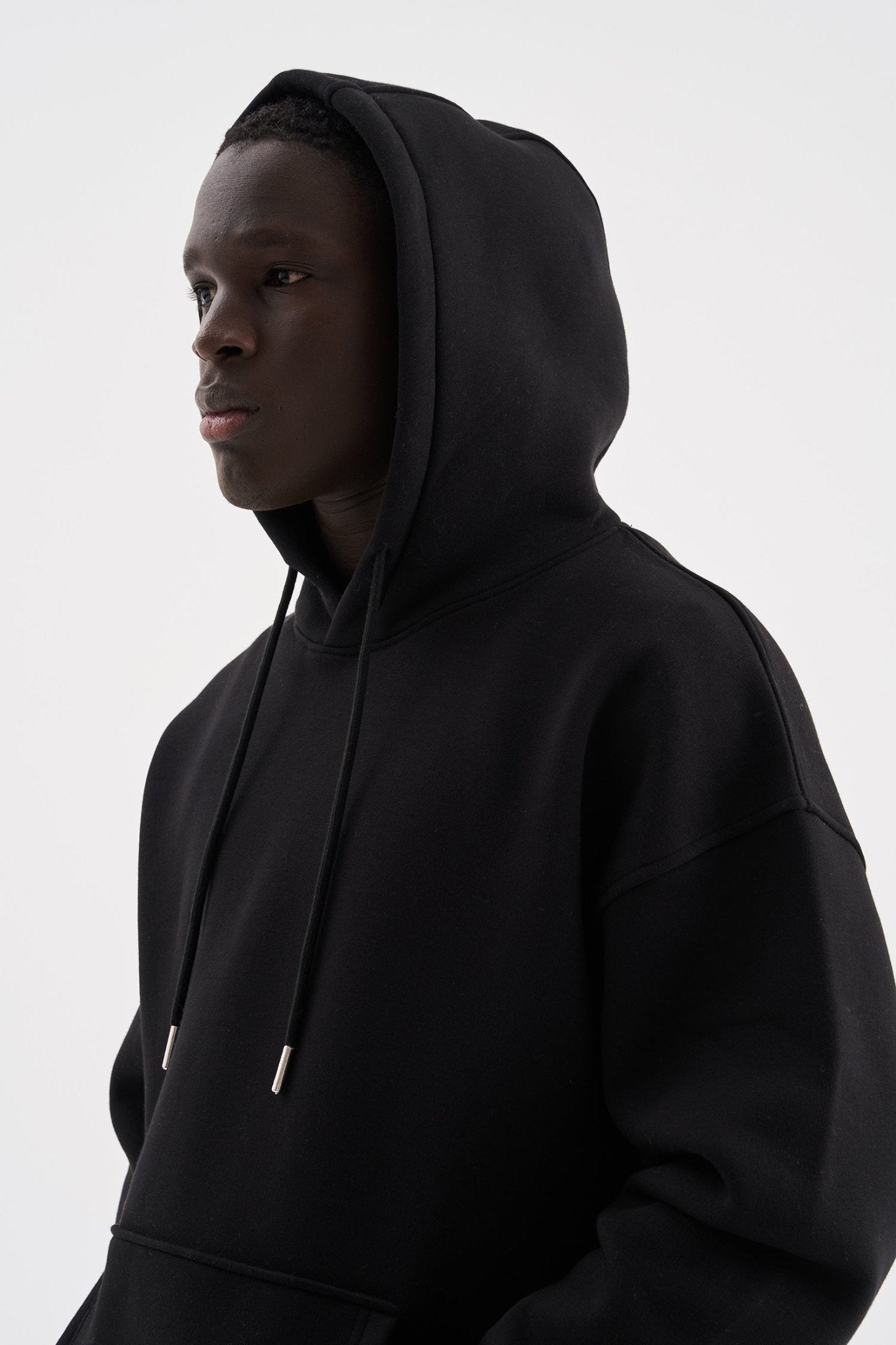 Erkek Oversize Basic Kapüşonlu Sweatshirt Siyah