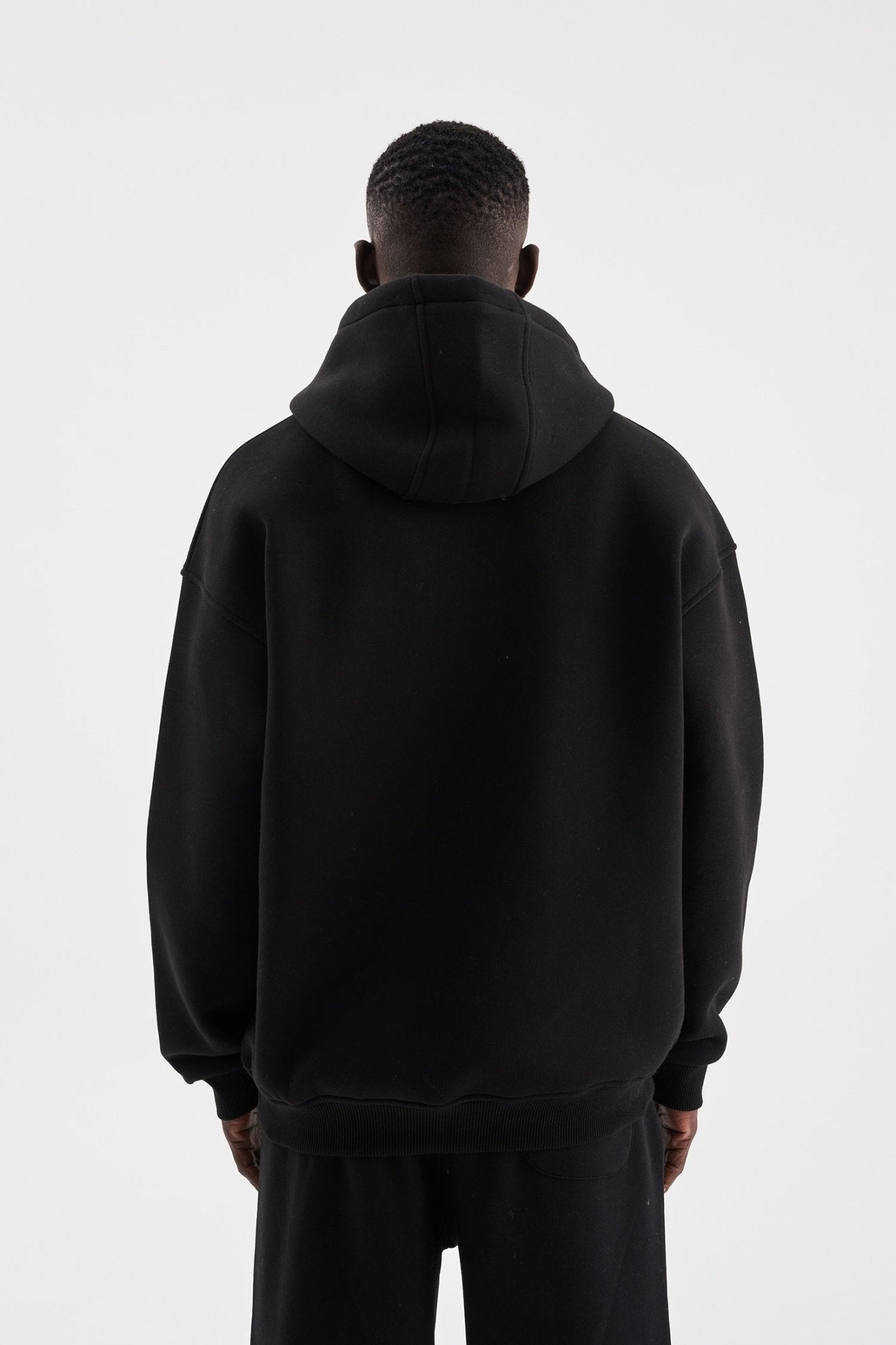Erkek Oversize Basic Kapüşonlu Sweatshirt Siyah