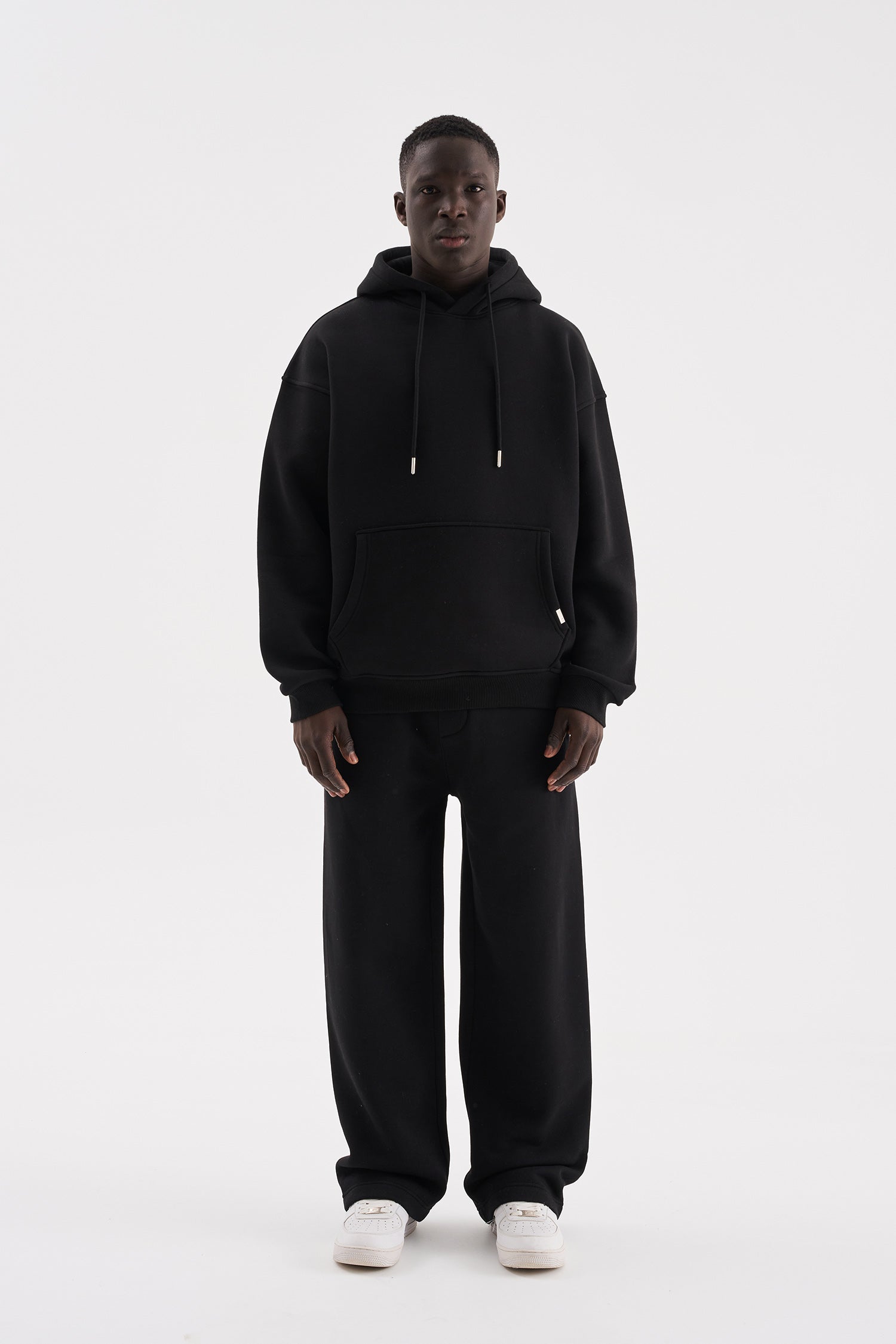 Erkek Oversize Basic Kapüşonlu Sweatshirt Siyah
