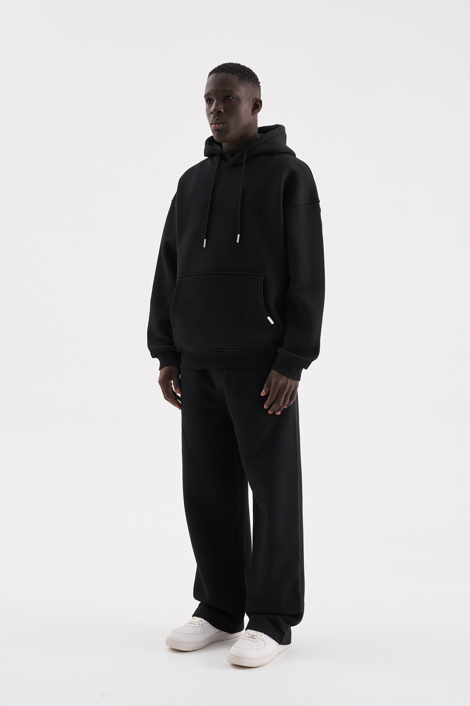 Erkek Oversize Basic Kapüşonlu Sweatshirt Siyah