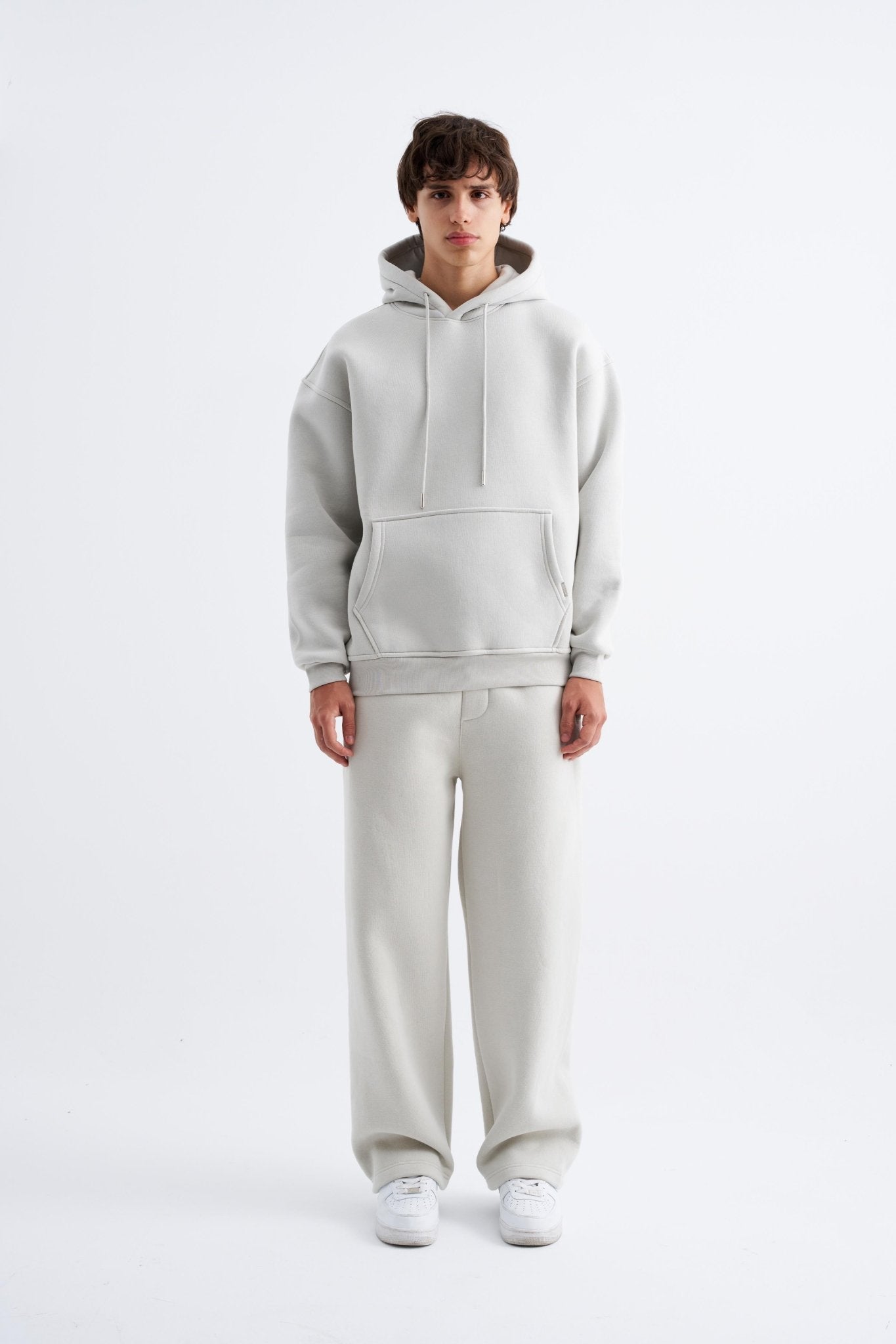 Erkek Oversize Basic Kapüşonlu Sweatshirt Uzay Grisi
