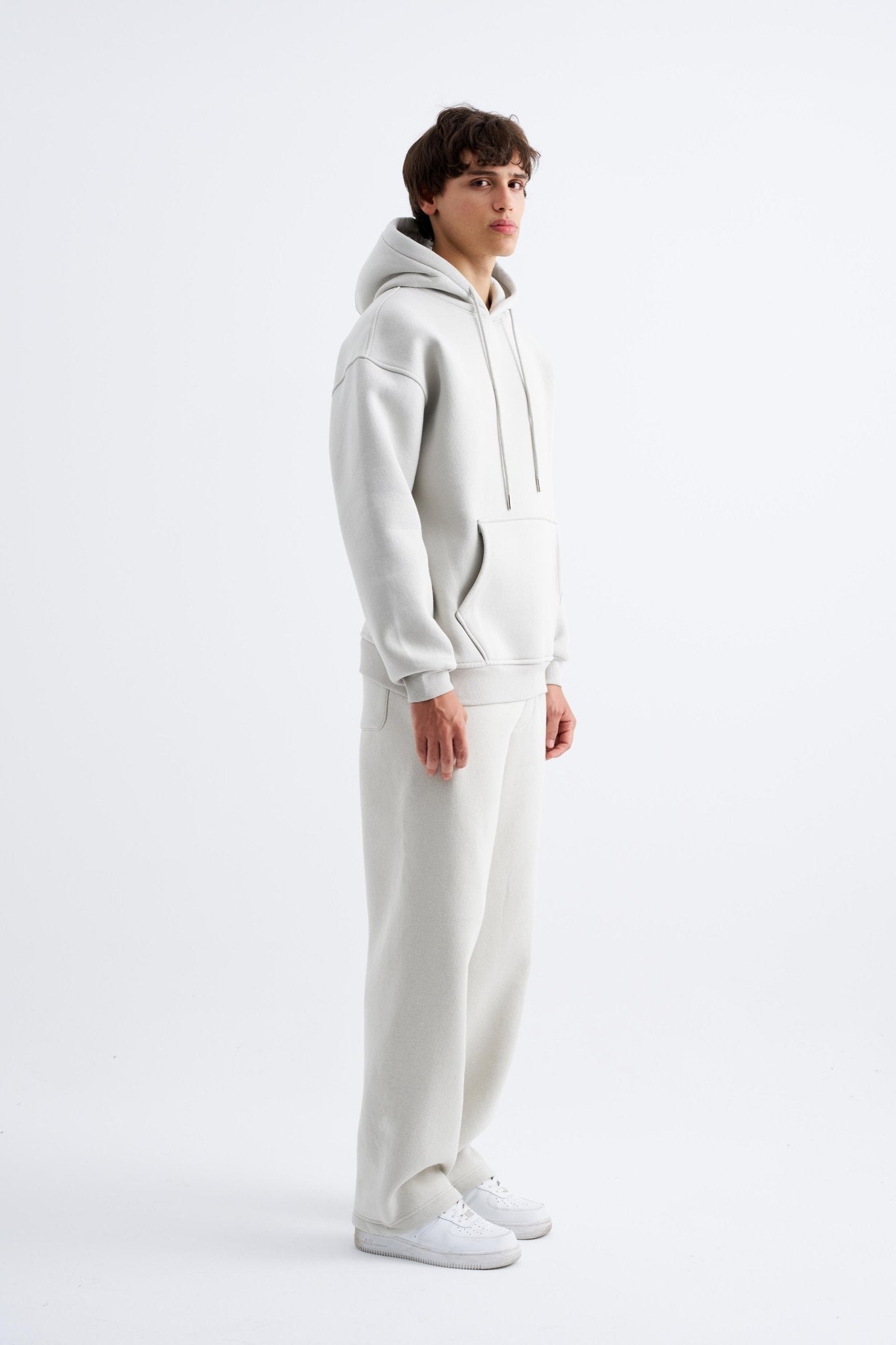 Erkek Oversize Basic Kapüşonlu Sweatshirt Uzay Grisi