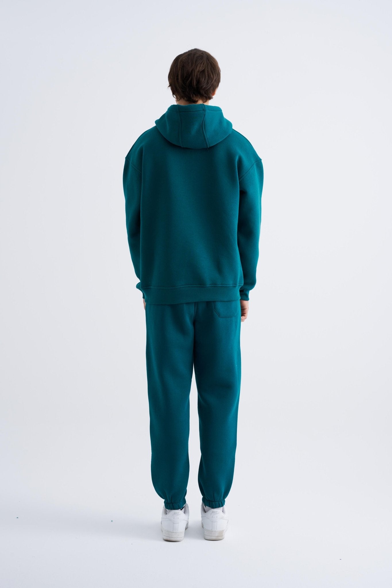 Erkek Oversize Basic Kapüşonlu Sweatshirt Yağ Yeşili