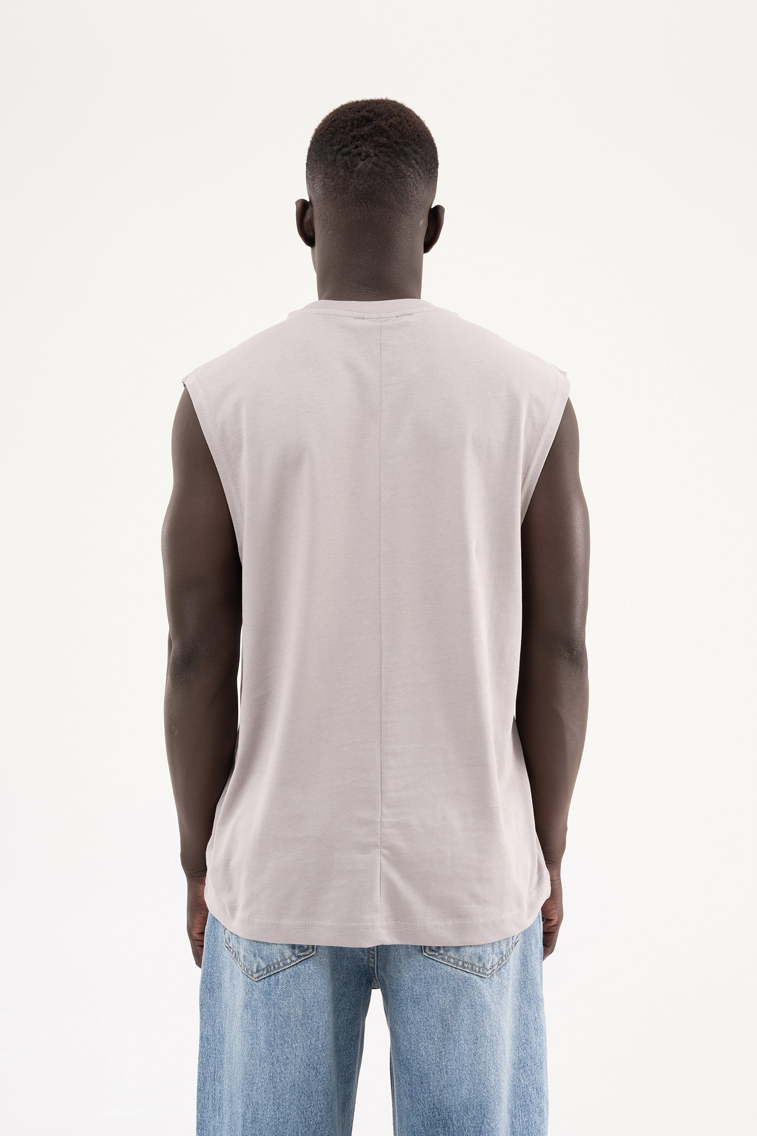 Erkek Oversize Bisiklet Yaka Basic Atlet Açık Gri-5