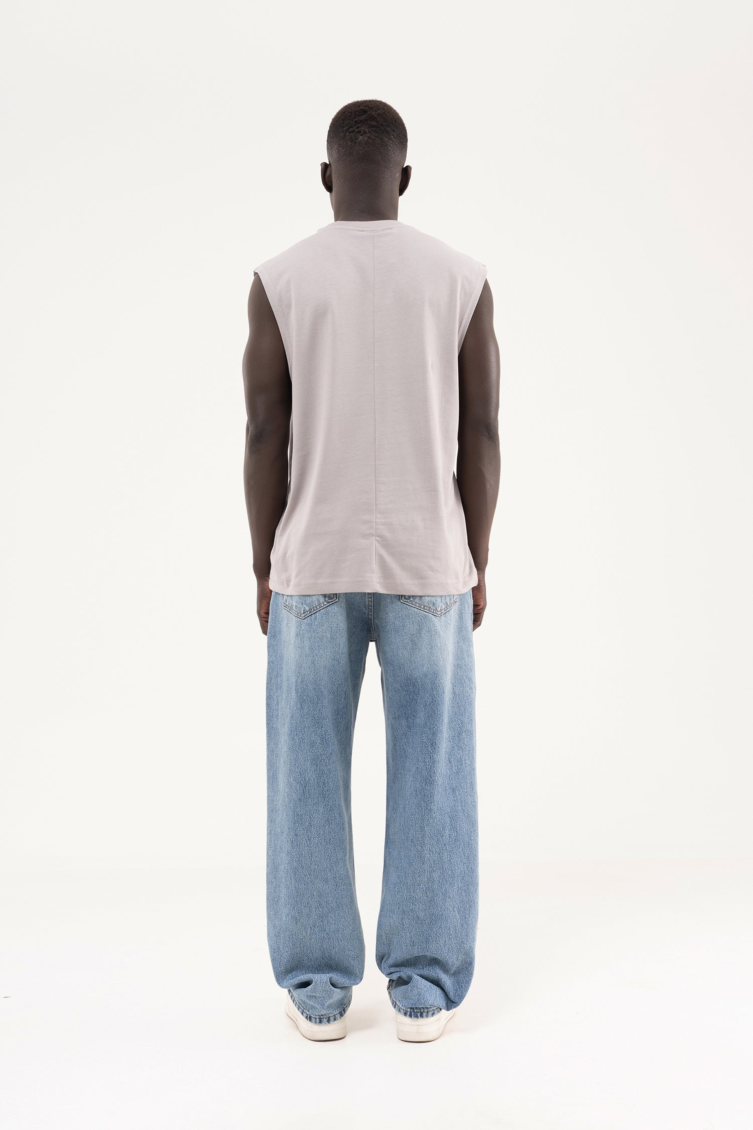 Erkek Oversize Bisiklet Yaka Basic Atlet Açık Gri-8