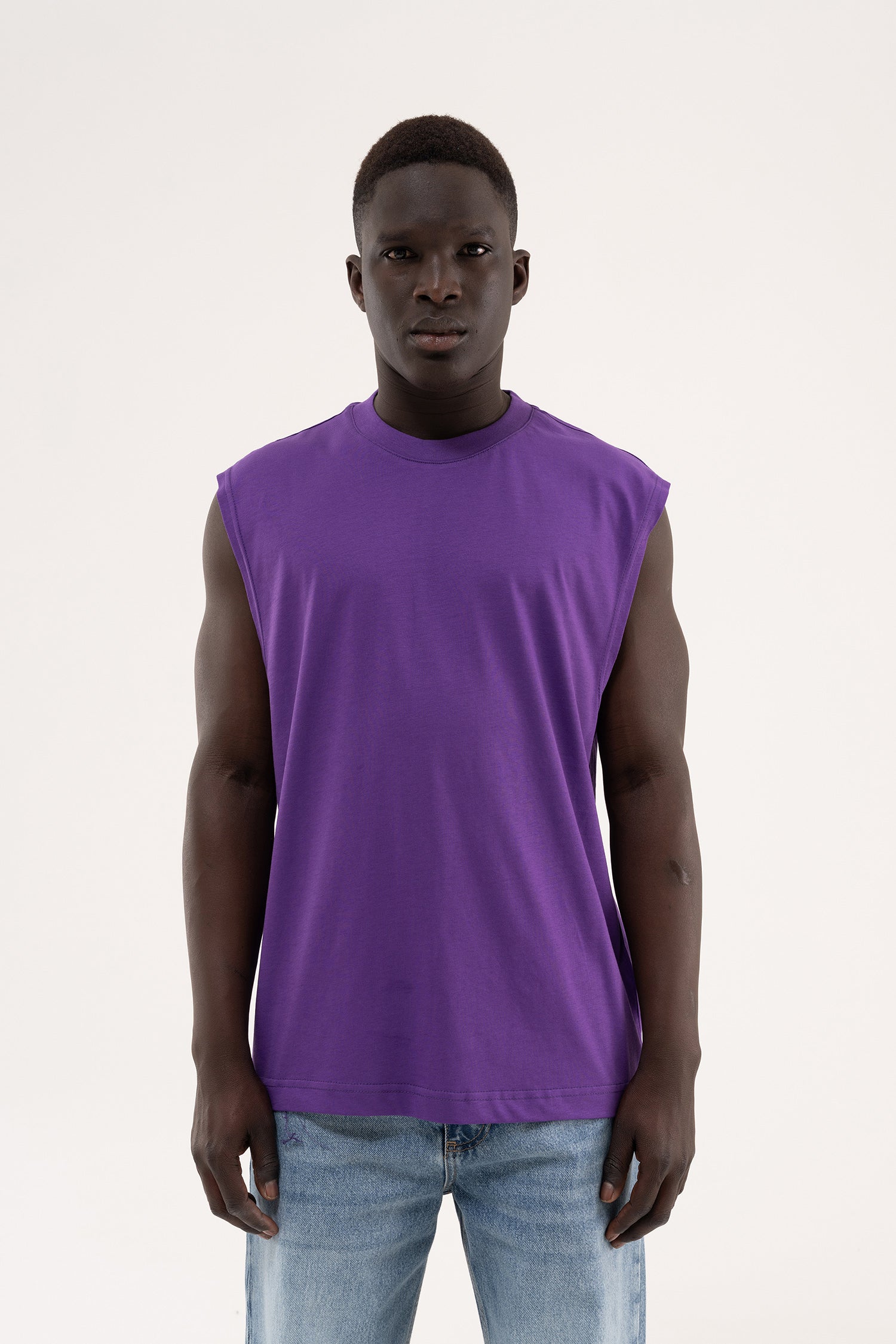 Erkek Oversize Bisiklet Yaka Basic Atlet Açık Mor