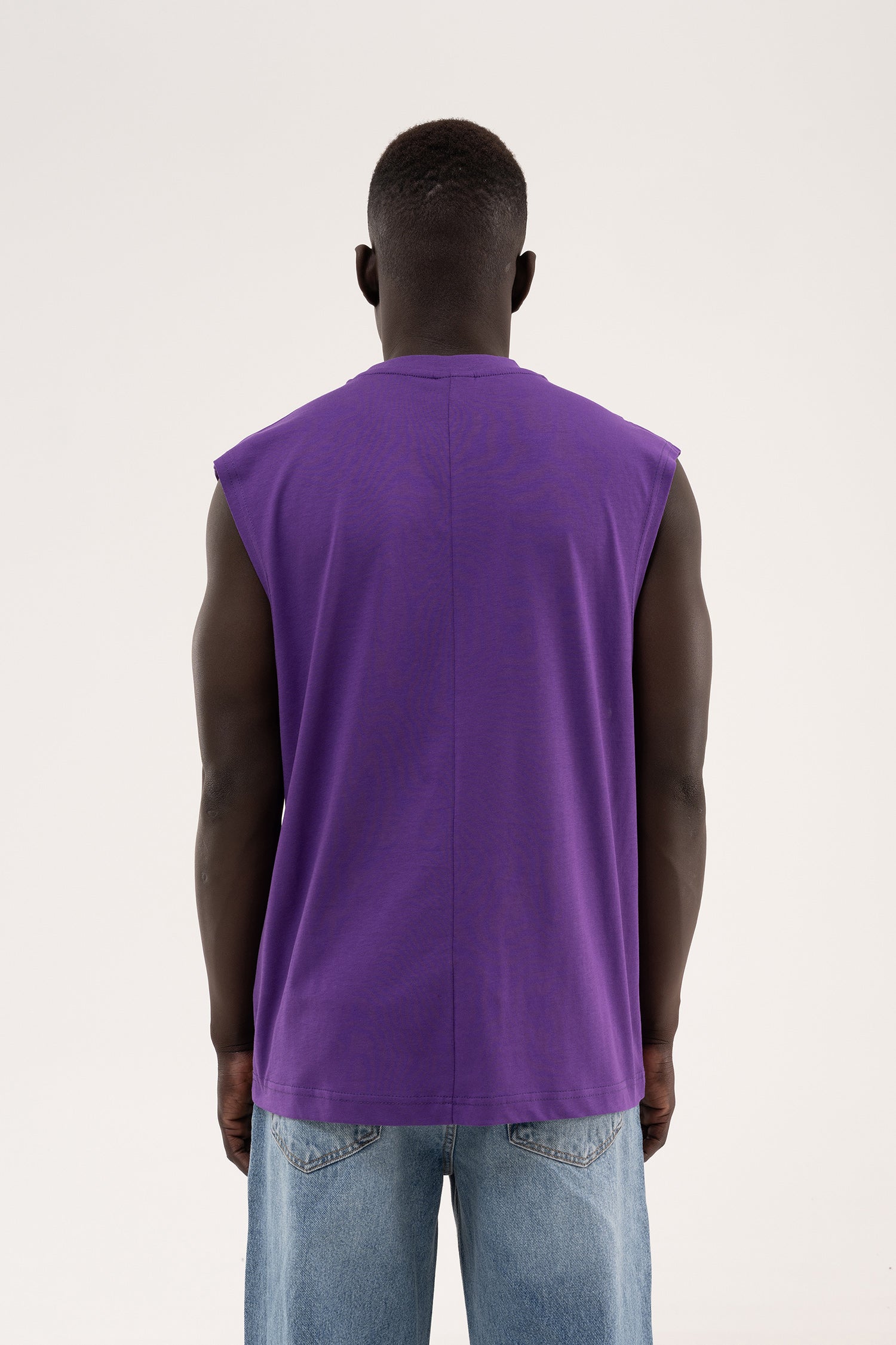 Erkek Oversize Bisiklet Yaka Basic Atlet Açık Mor-6