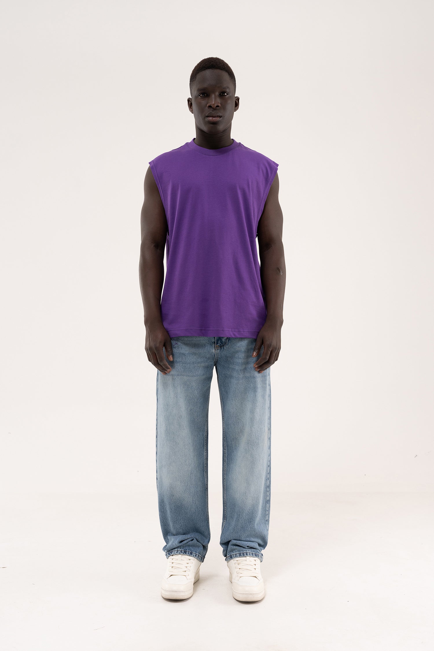 Erkek Oversize Bisiklet Yaka Basic Atlet Açık Mor-7