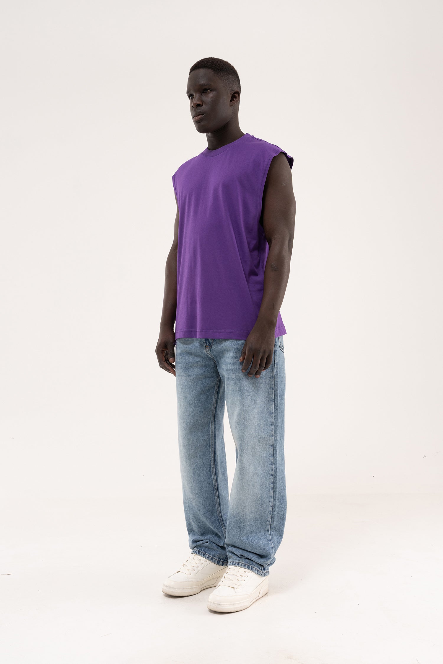 Erkek Oversize Bisiklet Yaka Basic Atlet Açık Mor-8