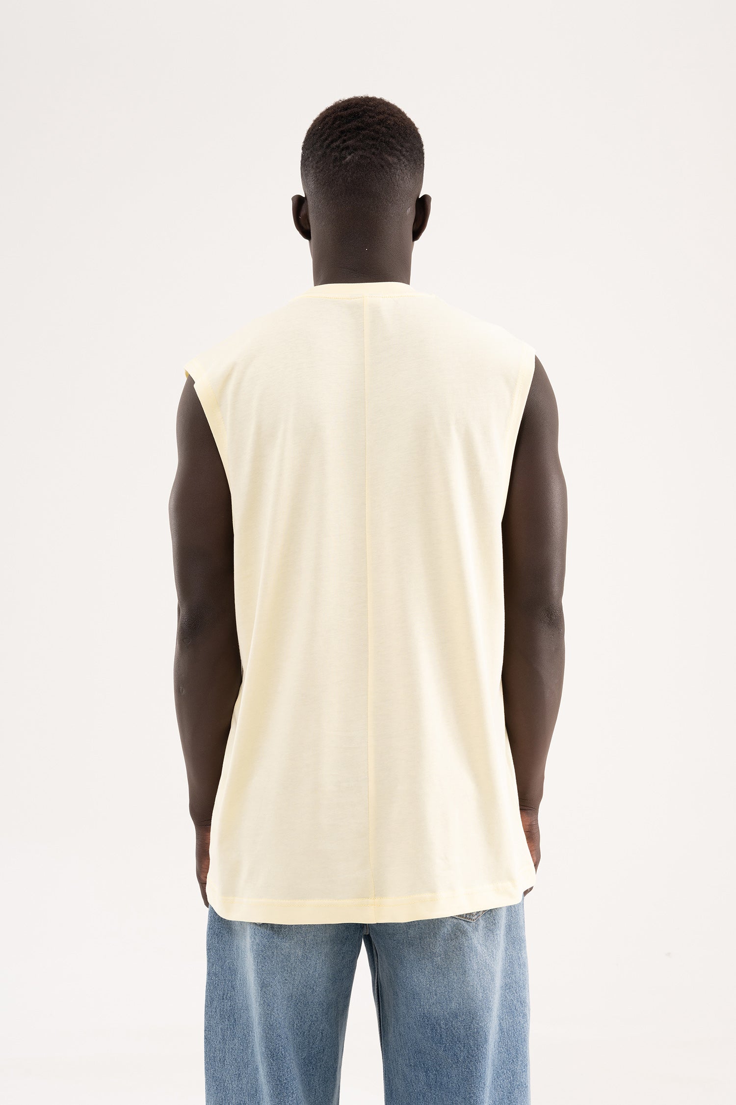 Erkek Oversize Bisiklet Yaka Basic Atlet Açık Sarı-5