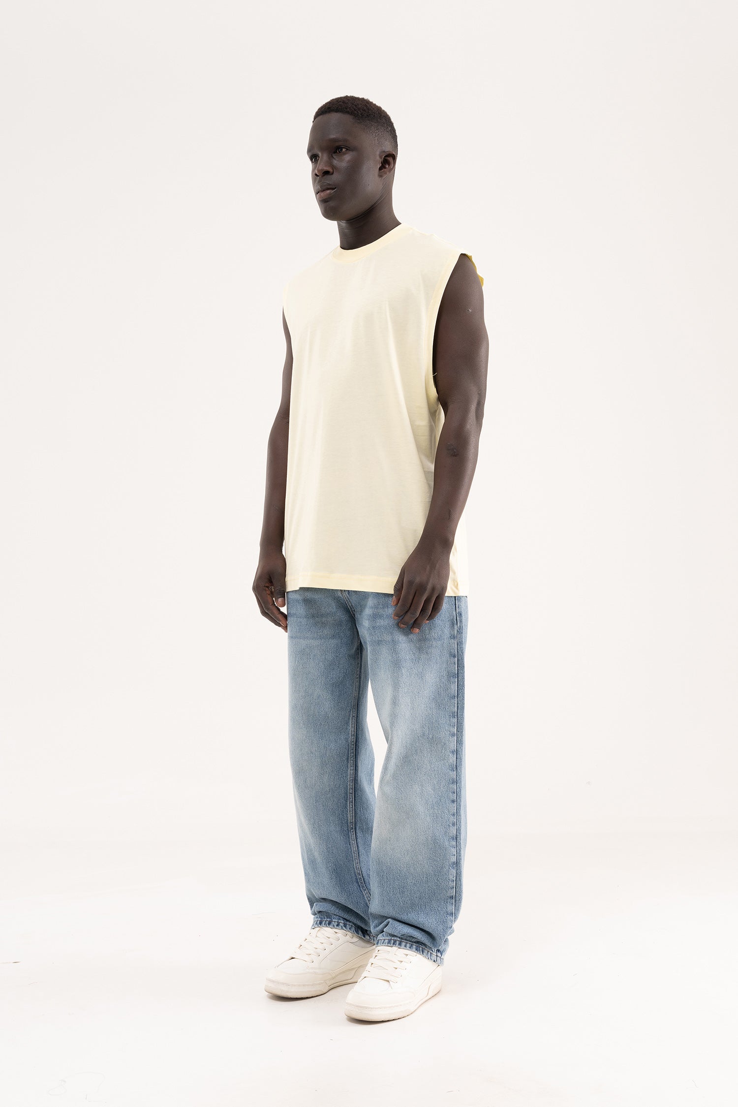 Erkek Oversize Bisiklet Yaka Basic Atlet Açık Sarı-7