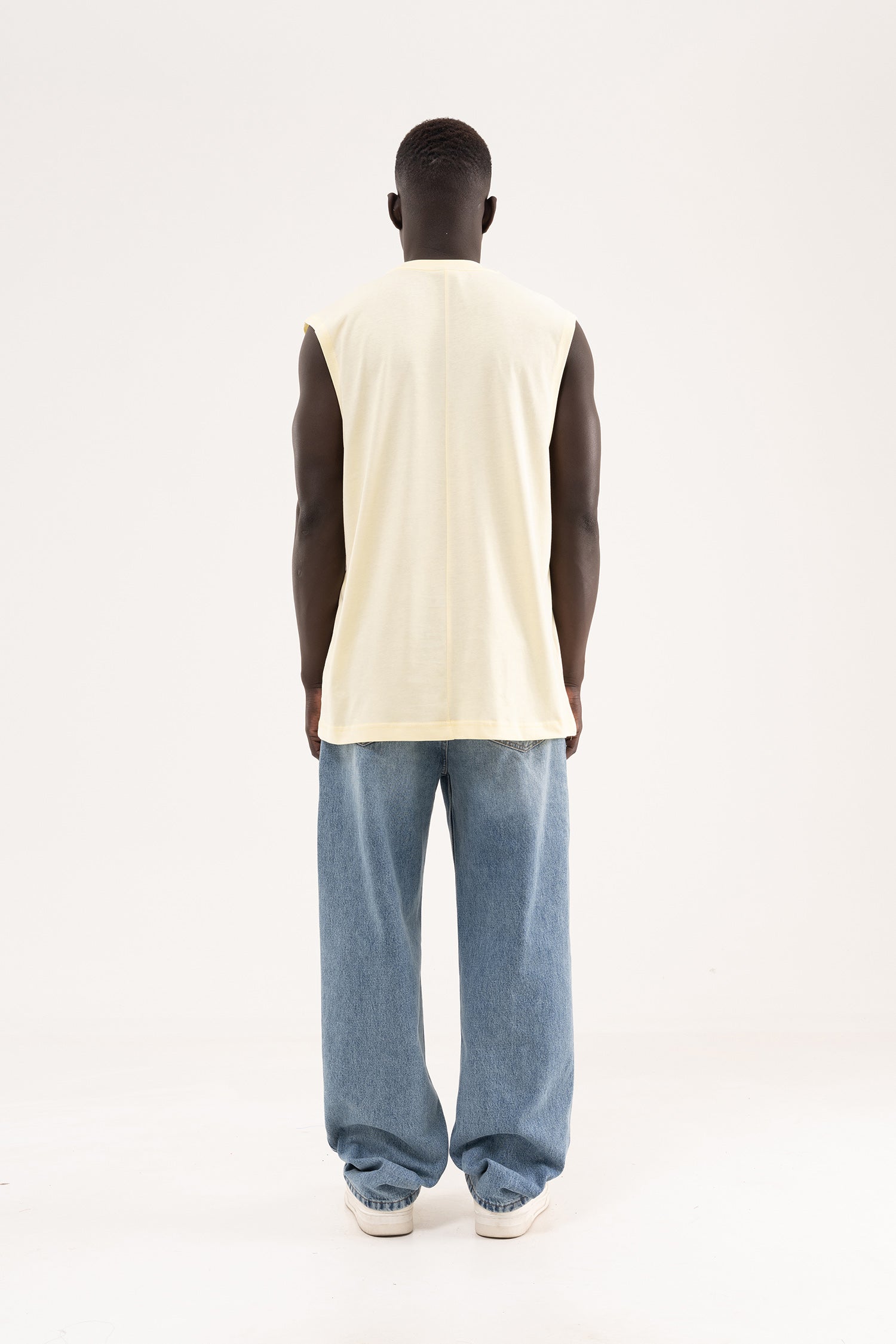 Erkek Oversize Bisiklet Yaka Basic Atlet Açık Sarı-8