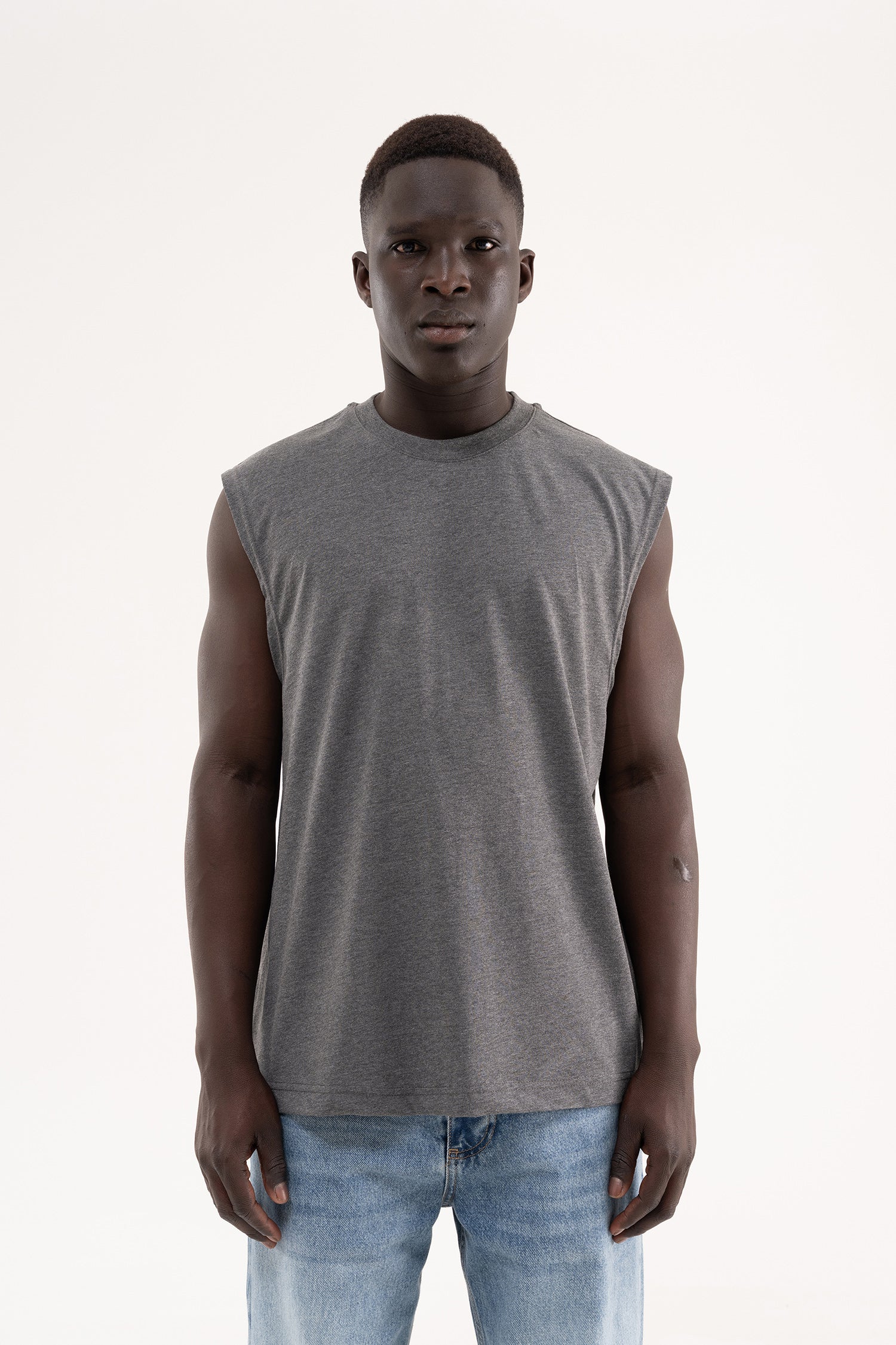 Erkek Oversize Bisiklet Yaka Basic Atlet Antrasit