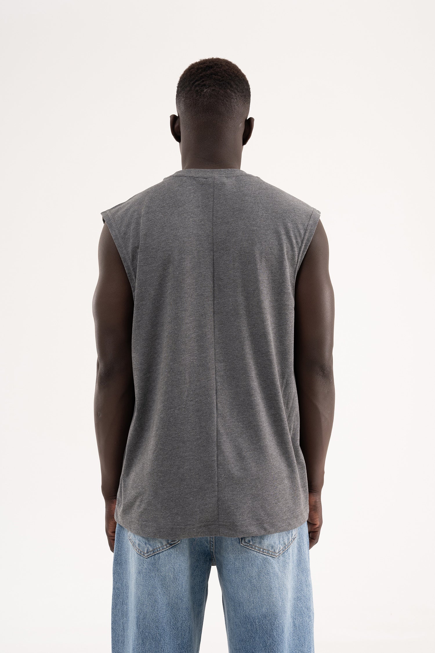 Erkek Oversize Bisiklet Yaka Basic Atlet Antrasit-5