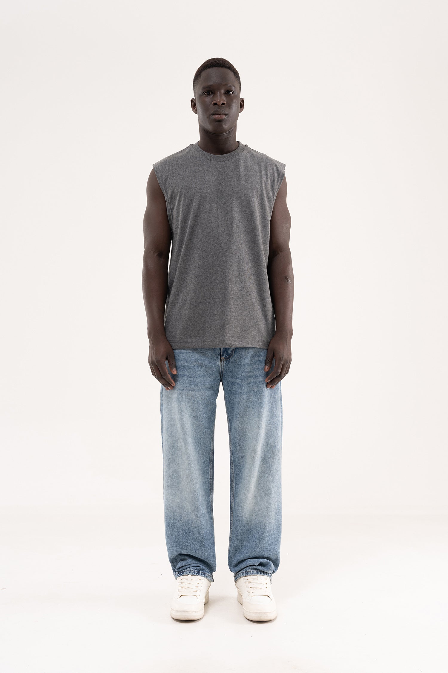 Erkek Oversize Bisiklet Yaka Basic Atlet Antrasit-6