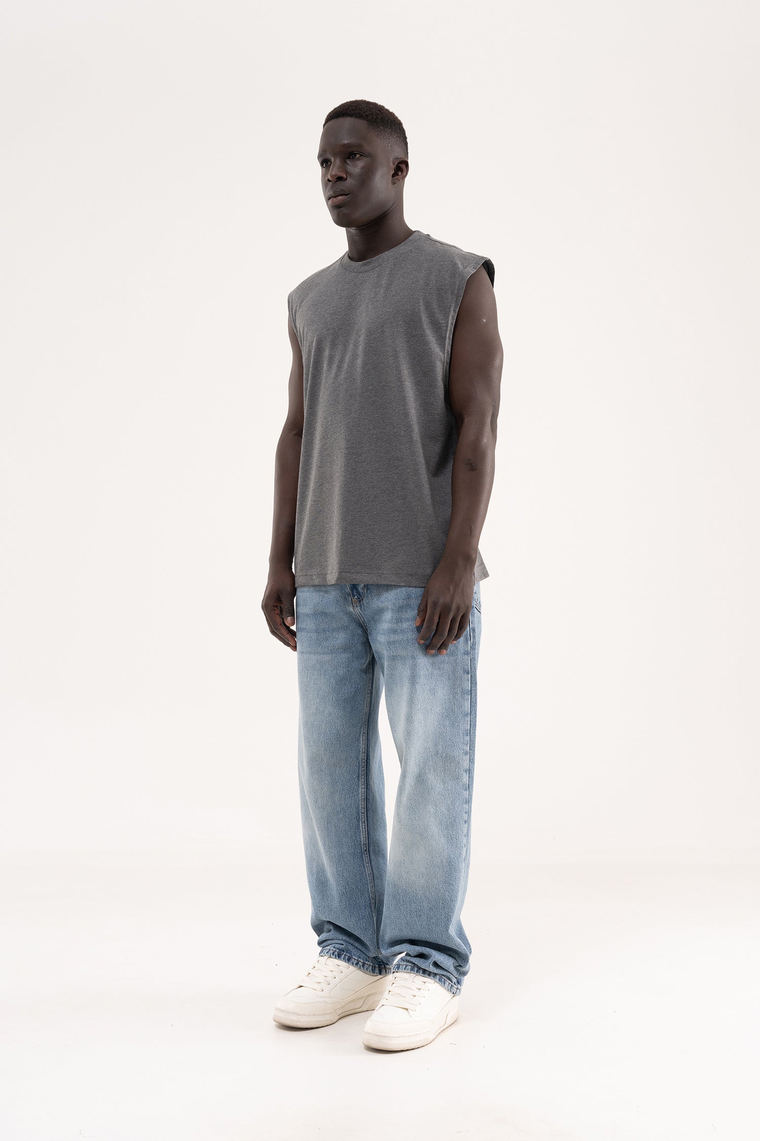 Erkek Oversize Bisiklet Yaka Basic Atlet Antrasit-7