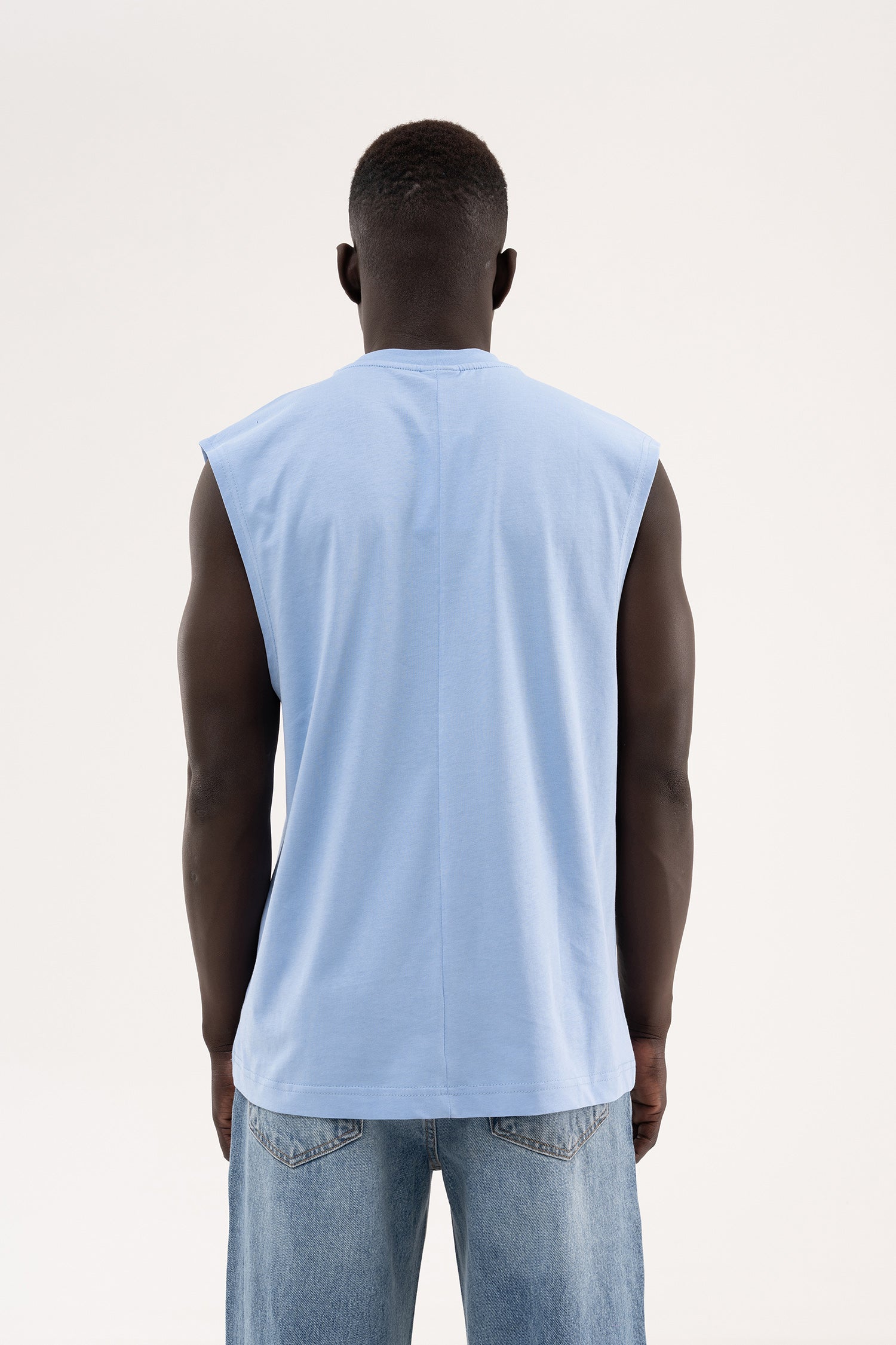Erkek Oversize Bisiklet Yaka Basic Atlet Bebe Mavi-5