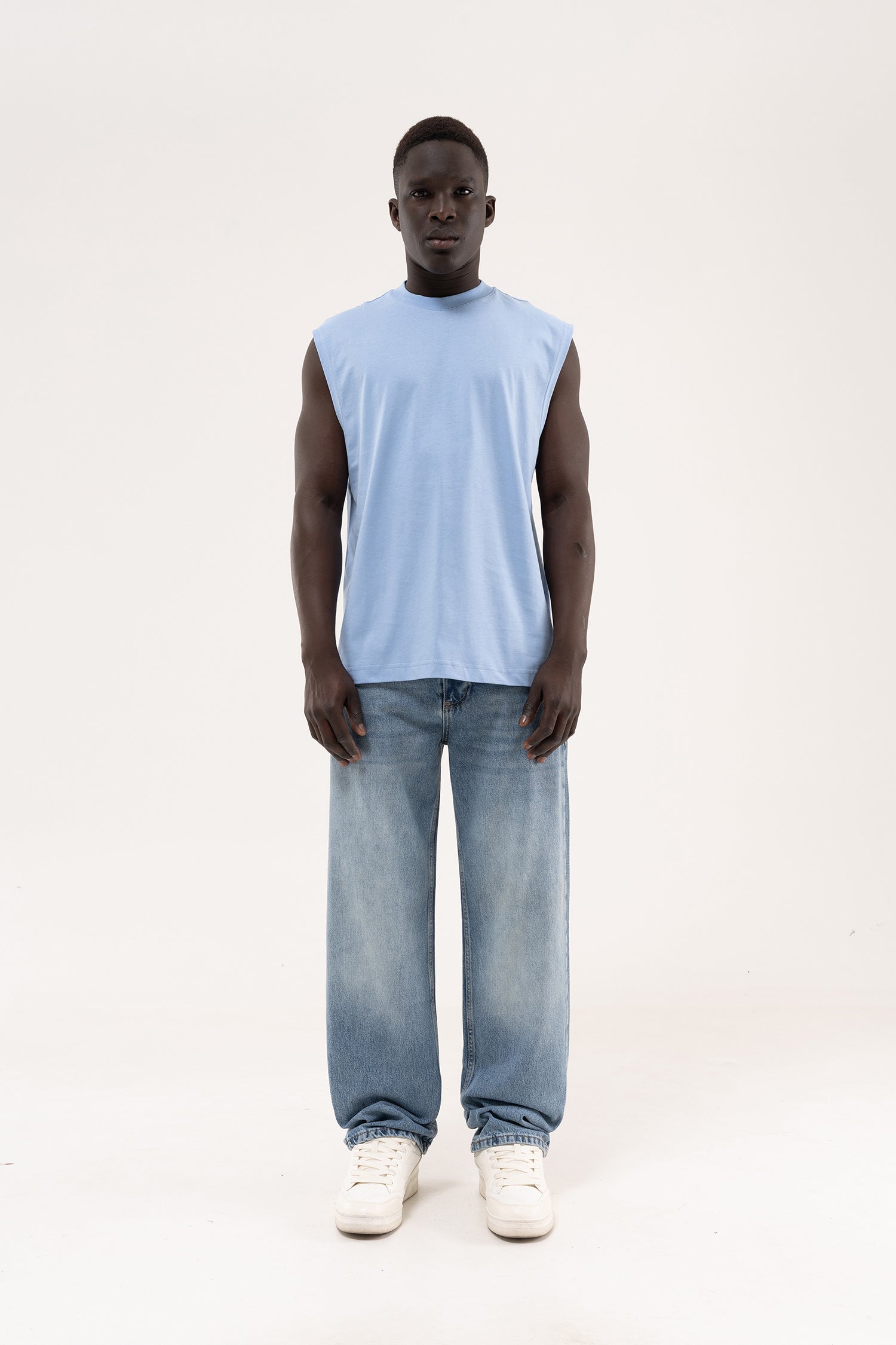 Erkek Oversize Bisiklet Yaka Basic Atlet Bebe Mavi-6