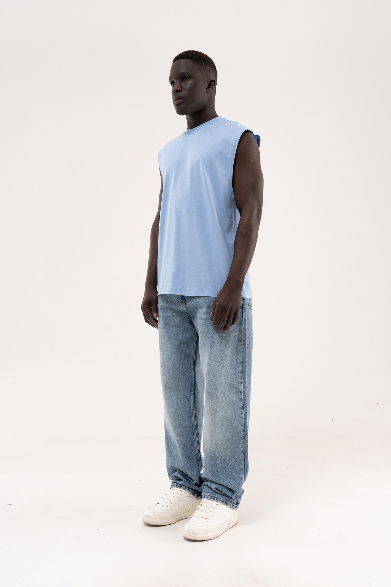 Erkek Oversize Bisiklet Yaka Basic Atlet Bebe Mavi-7