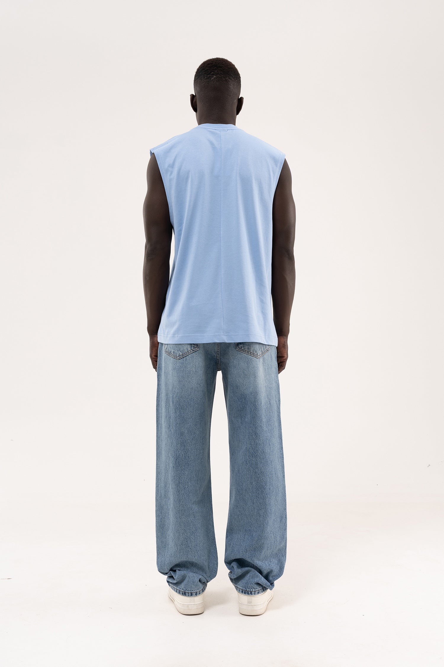 Erkek Oversize Bisiklet Yaka Basic Atlet Bebe Mavi-8