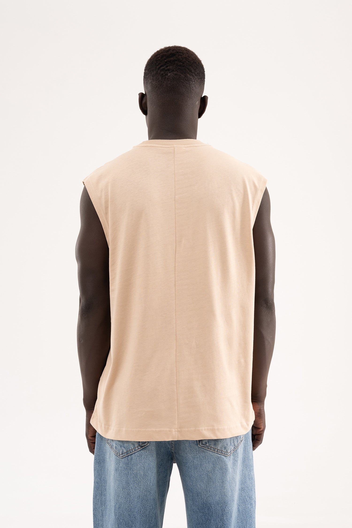 Erkek Oversize Bisiklet Yaka Basic Atlet Bej-5