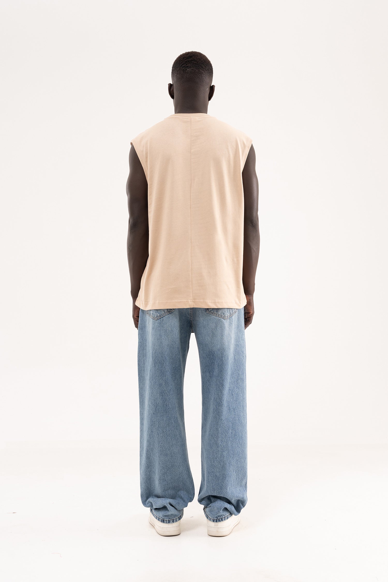 Erkek Oversize Bisiklet Yaka Basic Atlet Bej-8