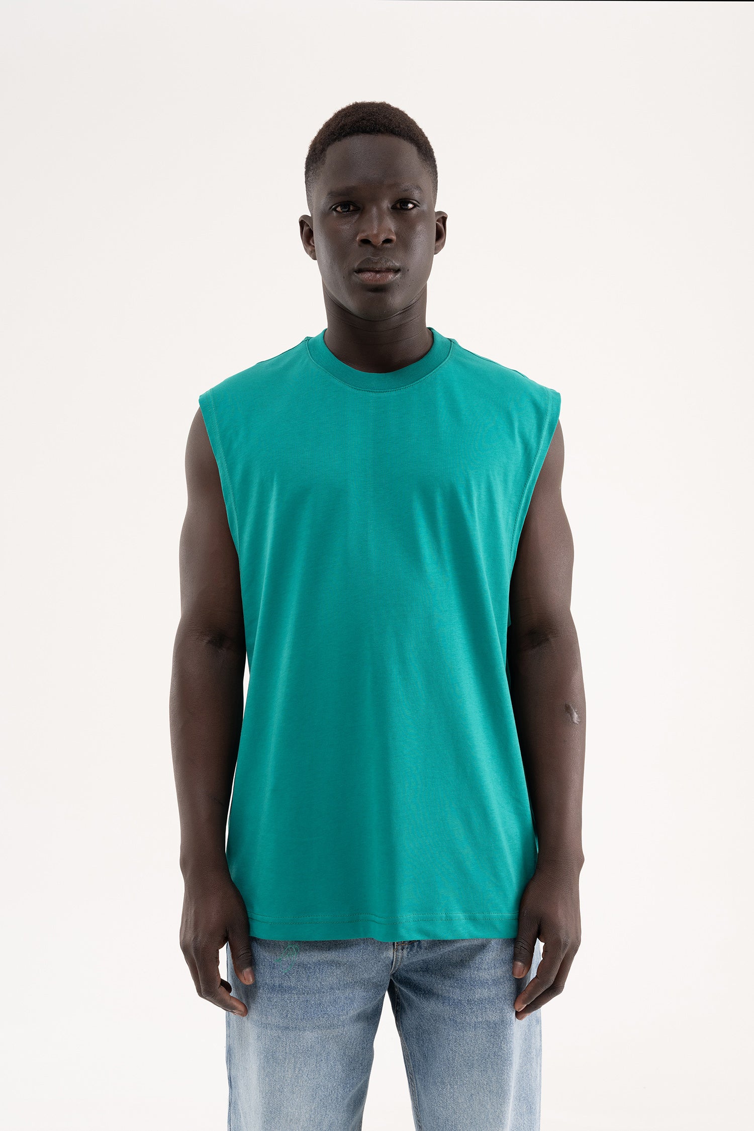 Erkek Oversize Bisiklet Yaka Basic Atlet Benetton Yeşili