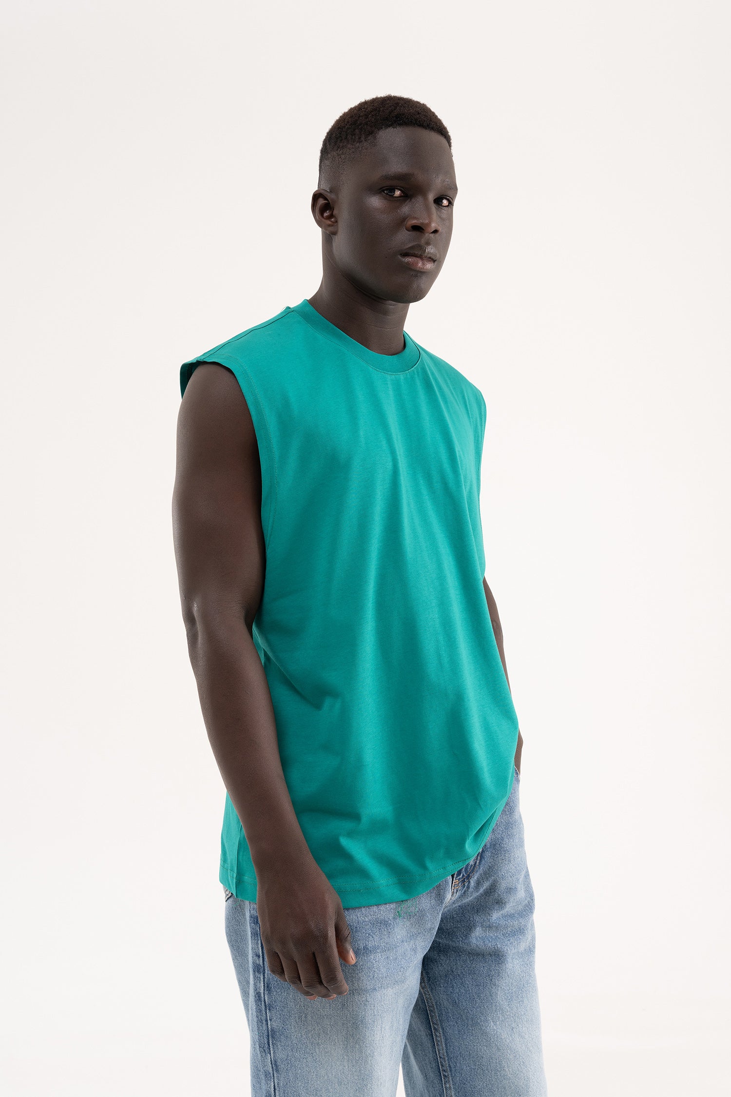 Erkek Oversize Bisiklet Yaka Basic Atlet Benetton Yeşili-3