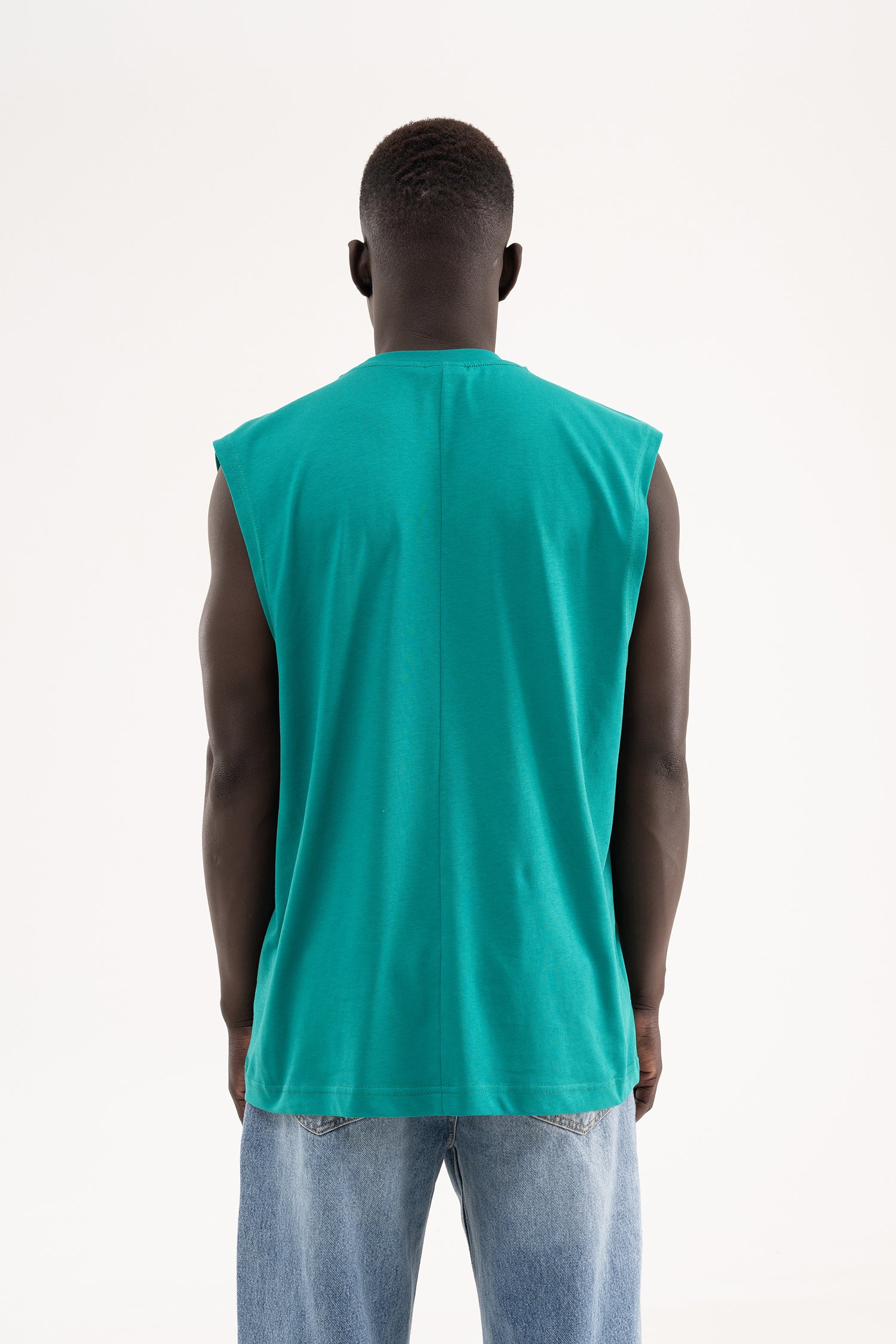 Erkek Oversize Bisiklet Yaka Basic Atlet Benetton Yeşili-5
