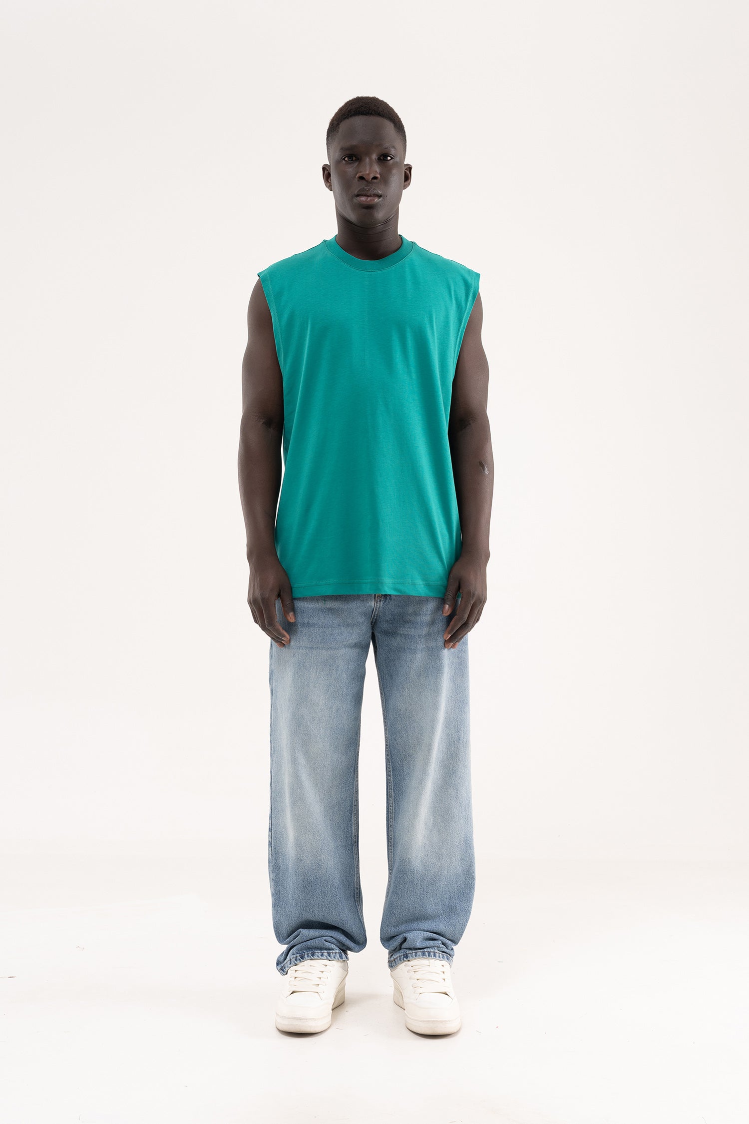 Erkek Oversize Bisiklet Yaka Basic Atlet Benetton Yeşili-6