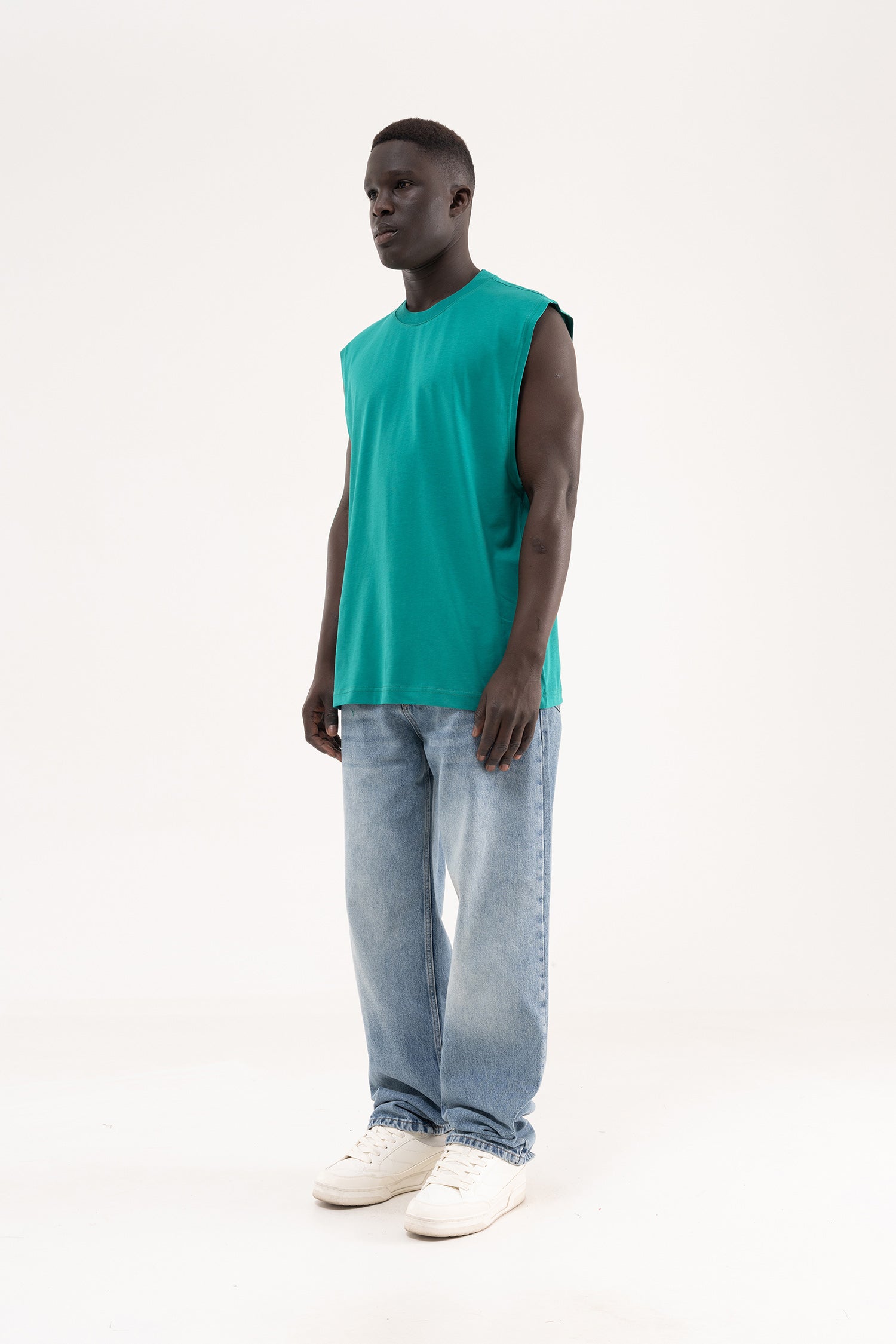 Erkek Oversize Bisiklet Yaka Basic Atlet Benetton Yeşili-7
