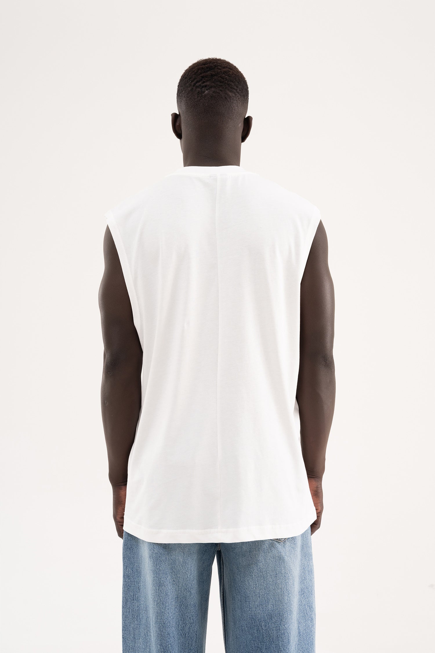 Erkek Oversize Bisiklet Yaka Basic Atlet Beyaz-5