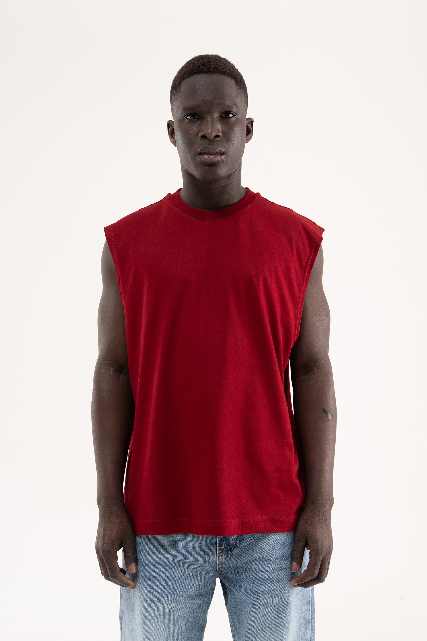 Erkek Oversize Bisiklet Yaka Basic Atlet Bordo